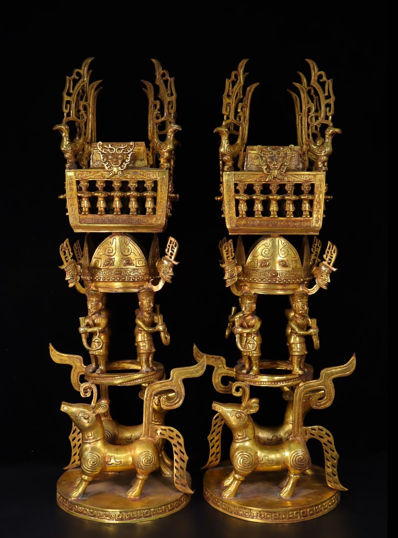 A Pair of Exquisite Gilt Bronze With Inscription Ornament (1 of 9)