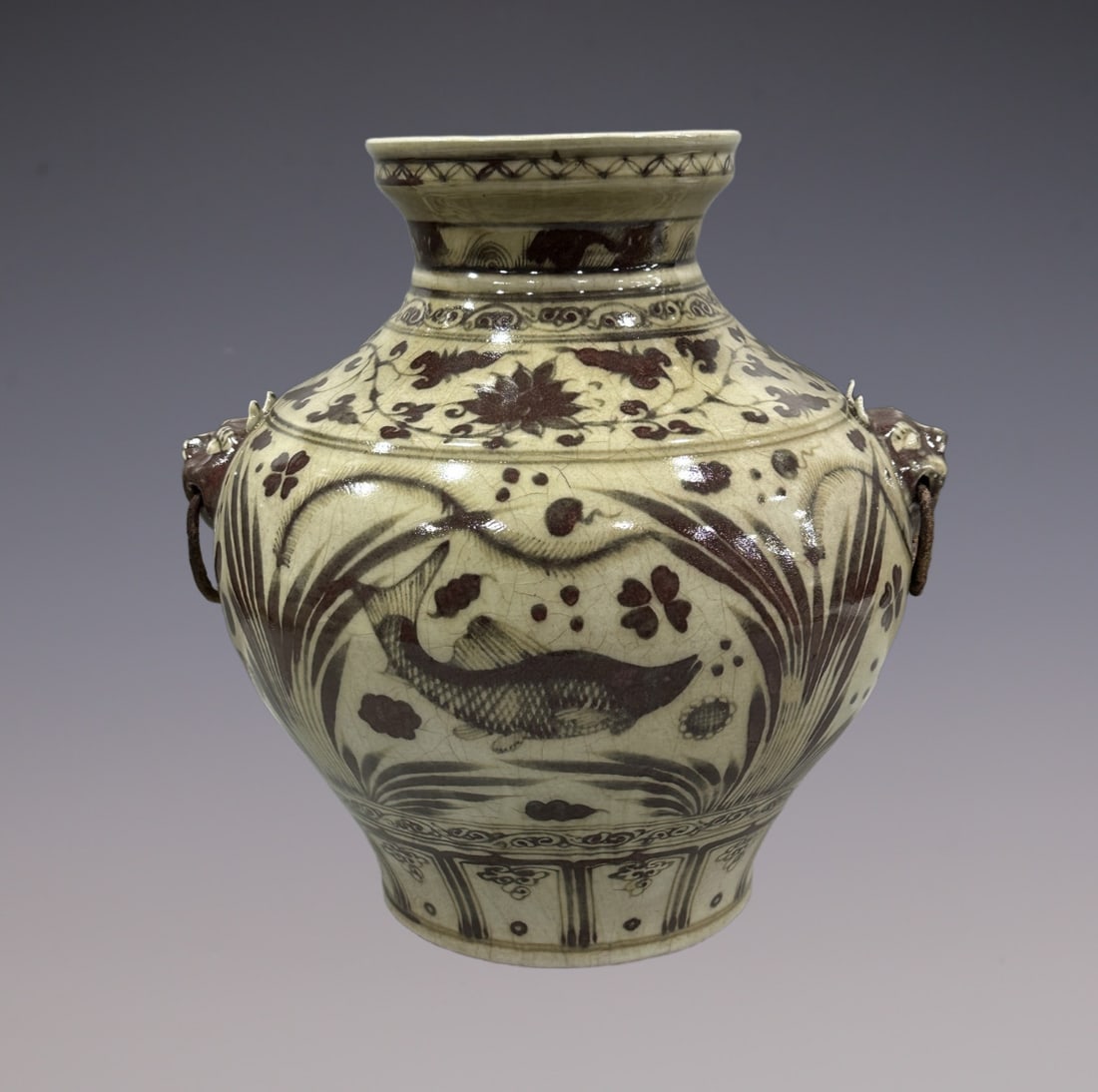 An Exquisite Blue and White Underglaze-Red Lotus Pattern Fish and Lotus Pattern Jar (1 of 9)