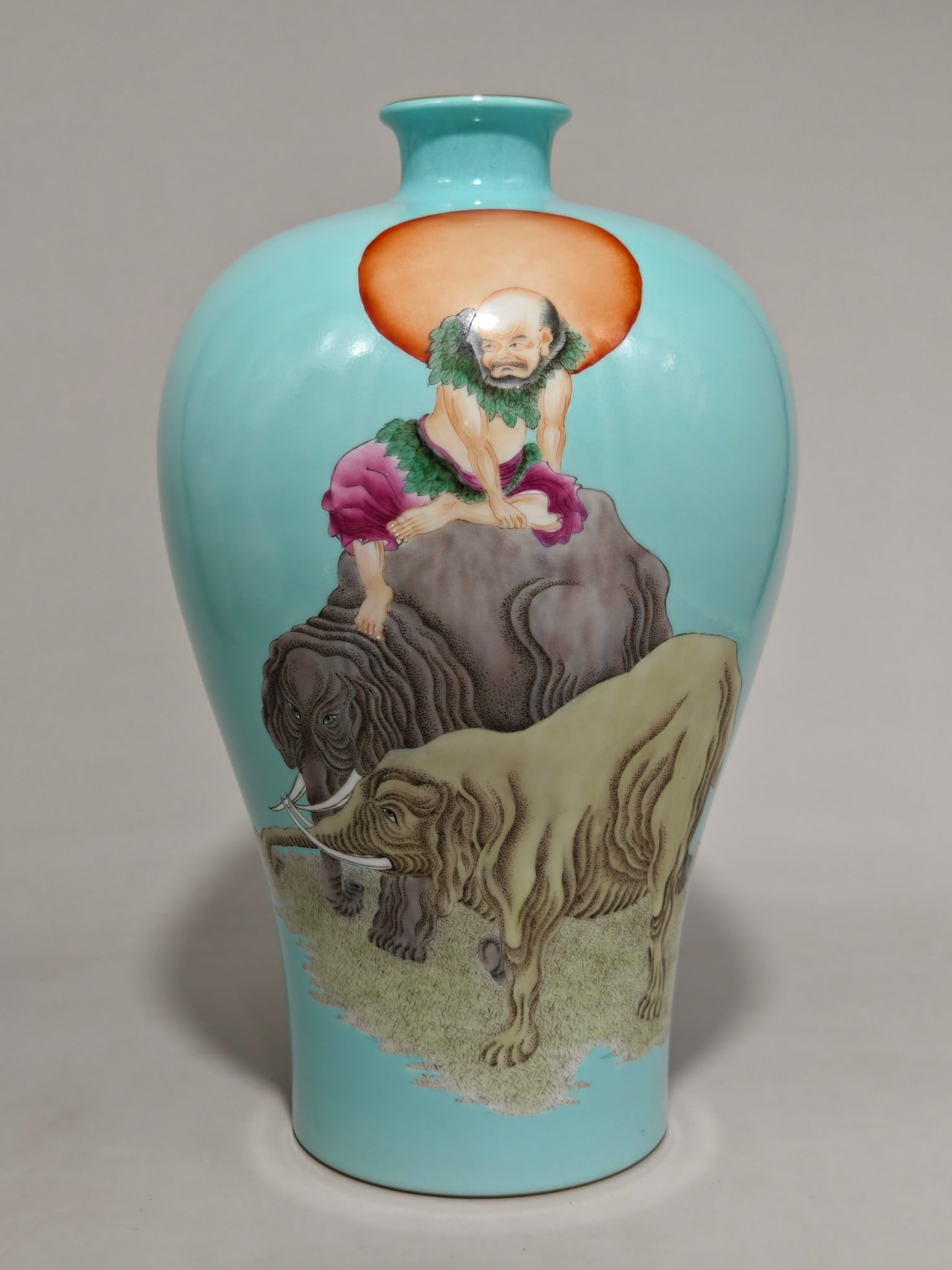 An Exquisite Famille-Rose Character and Story Pattern Vase: An Exquisite Famille-Rose Character and Story Pattern Vase Qing Dynasty, China Yongzheng Six-character Mark Size:12.8inx7.9in粉彩太平顺象纹梅瓶 &#