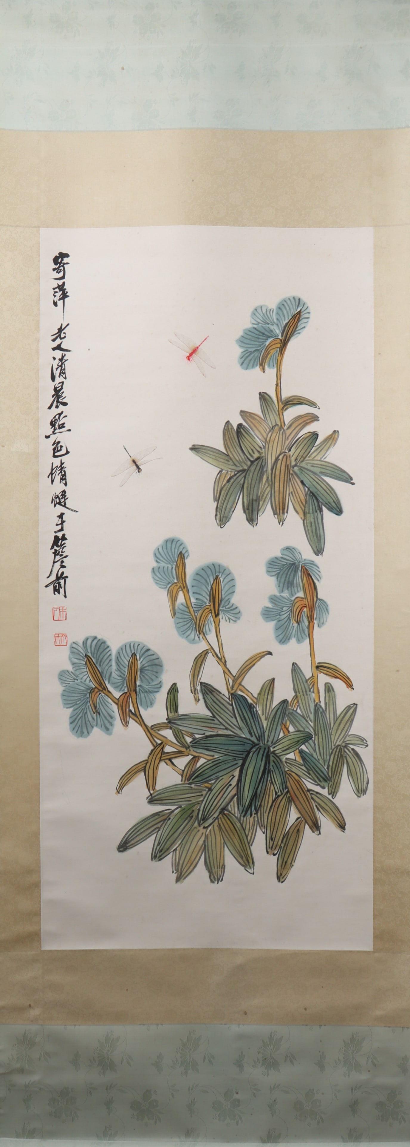 A Chinese Vertical Scroll Ink Painting of Flower on Paper (1 of 5)
