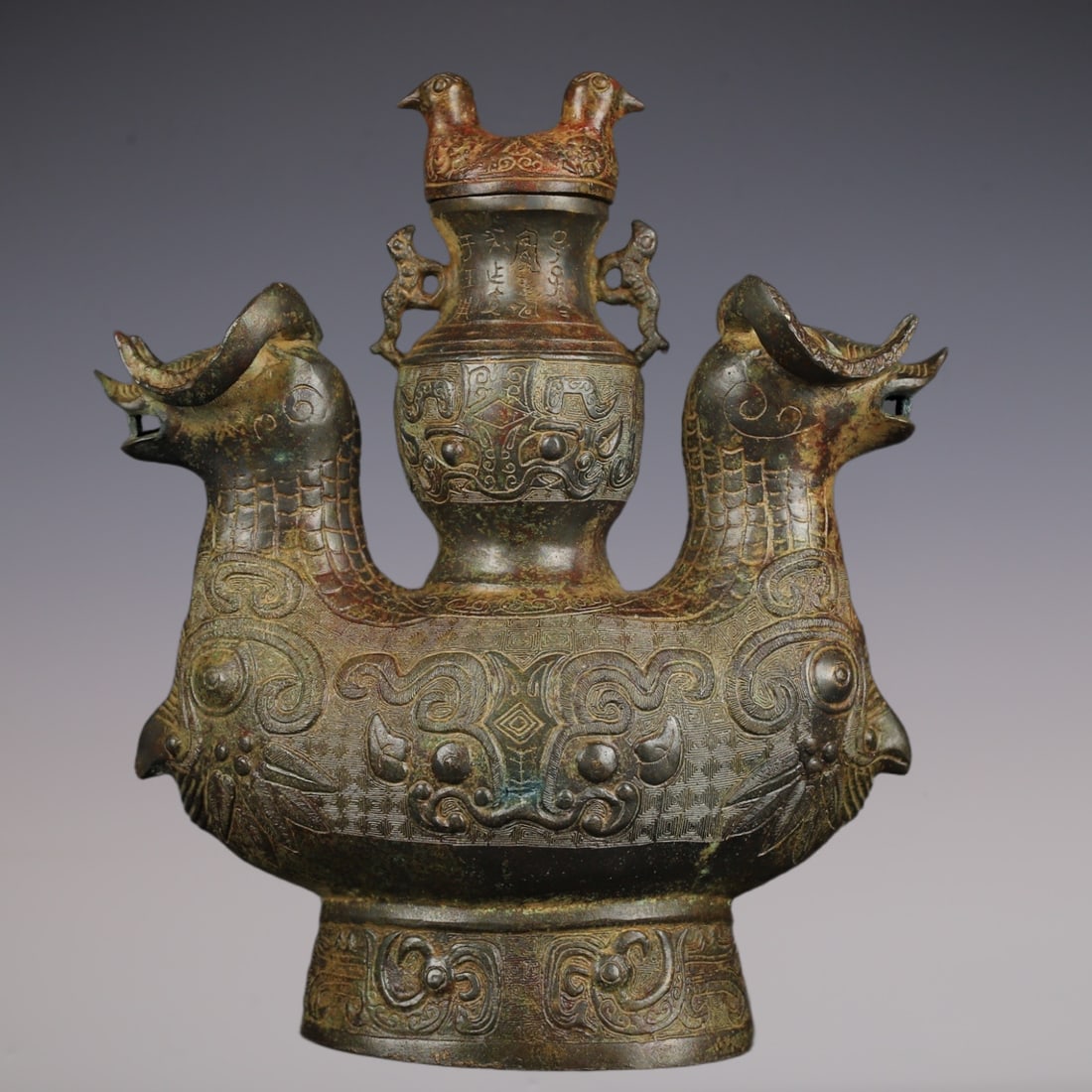 An Exquisite Bronze Beast-Face Pattern With Inscription Double-Ears Censer (1 of 9)