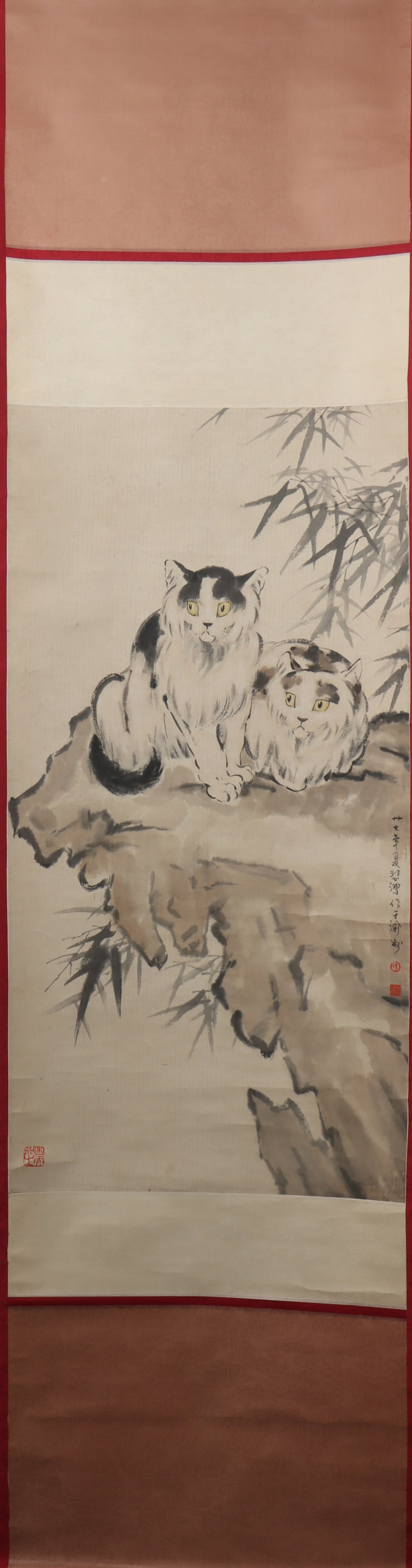 A Chinese Vertical Scroll Ink Painting of Cat on Paper (1 of 5)