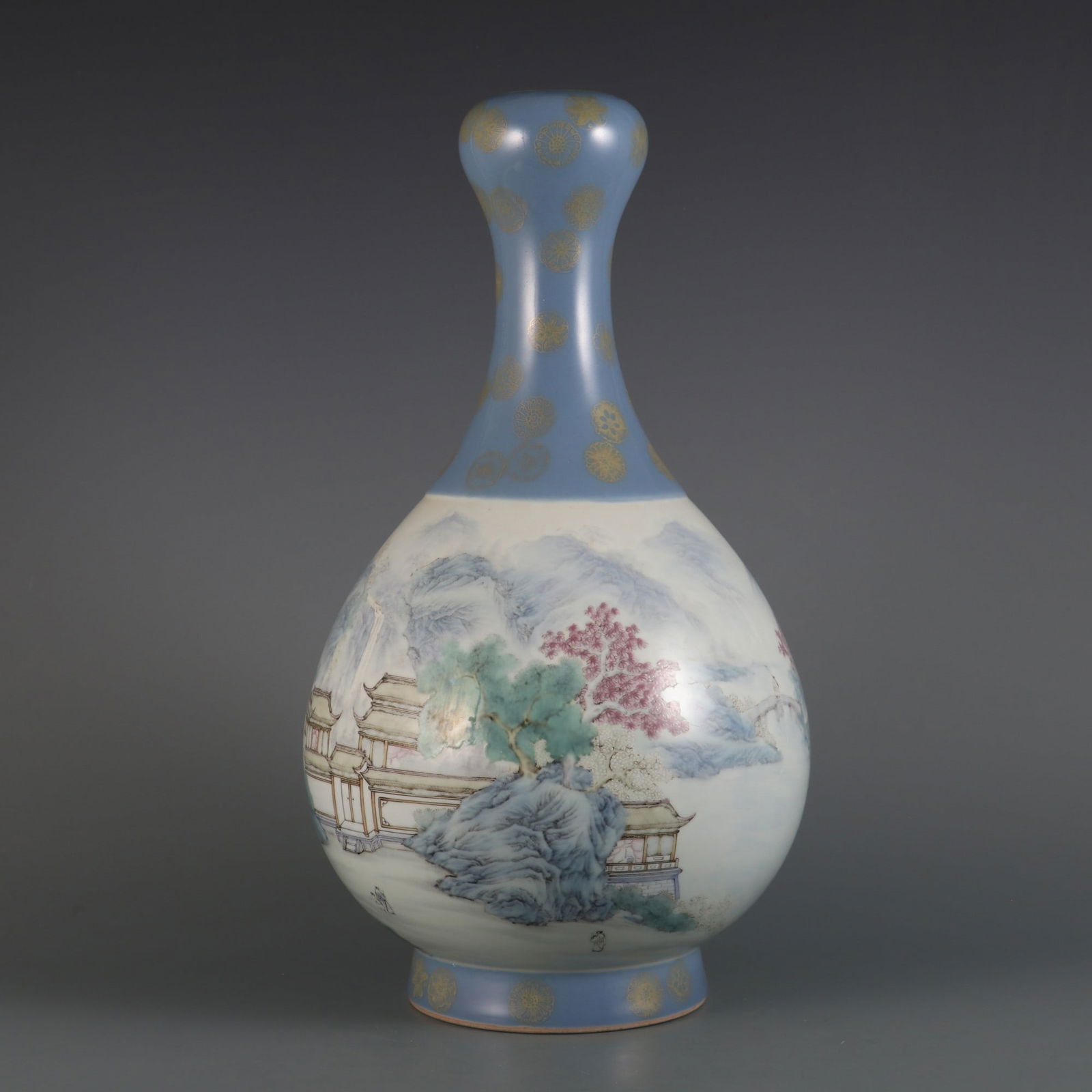 An Exquisite Famille-Rose Painted Gold Landscape and Figure Pattern Vase (1 of 9)