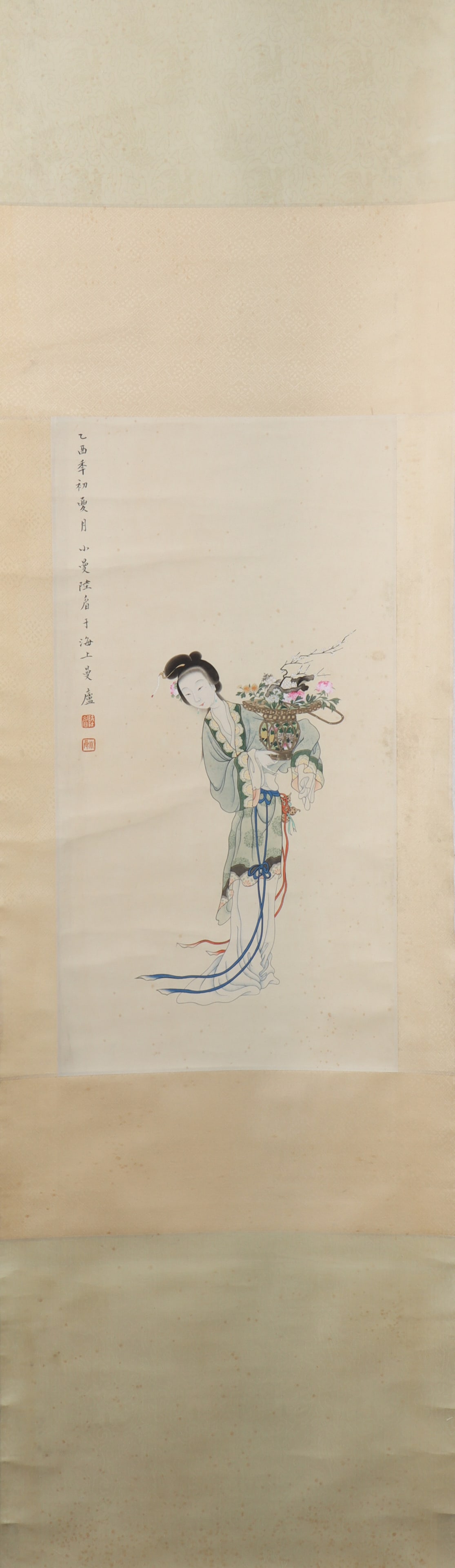 A Chinese Vertical Scroll Ink Painting of Woman on Paper (1 of 4)