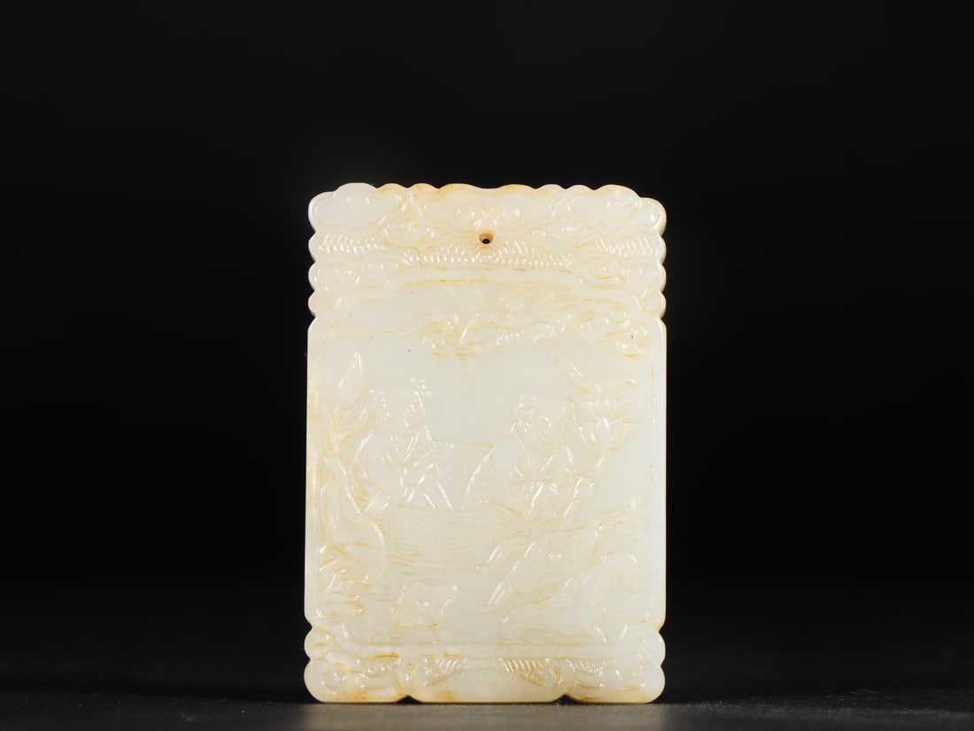 An Exquisite White Jade Character and Story Pattern Brand (1 of 9)