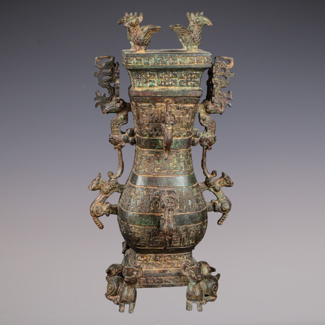 An Exquisite Bronze Beast-Face Pattern Vase - 5