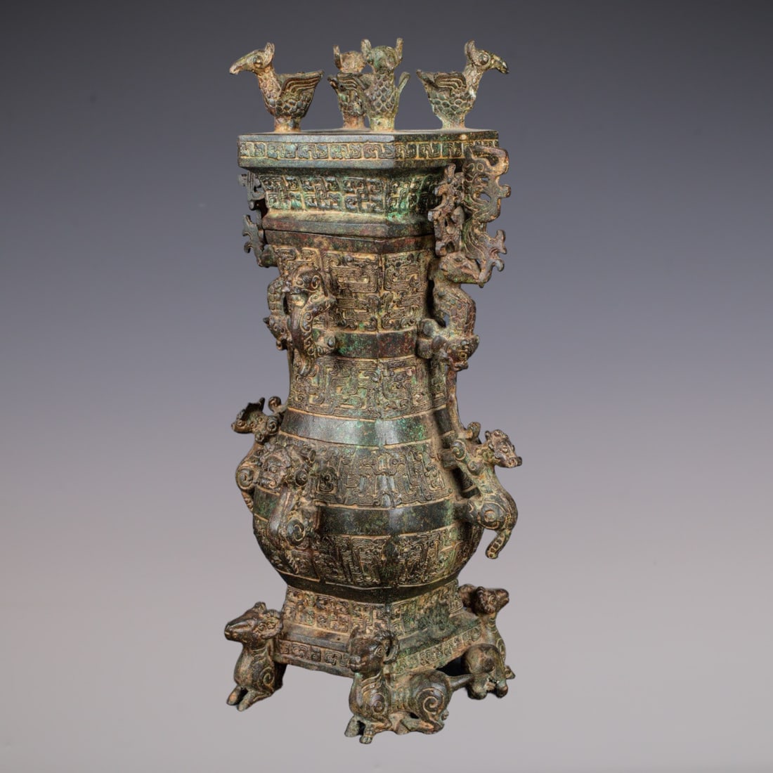 An Exquisite Bronze Beast-Face Pattern Vase - 6