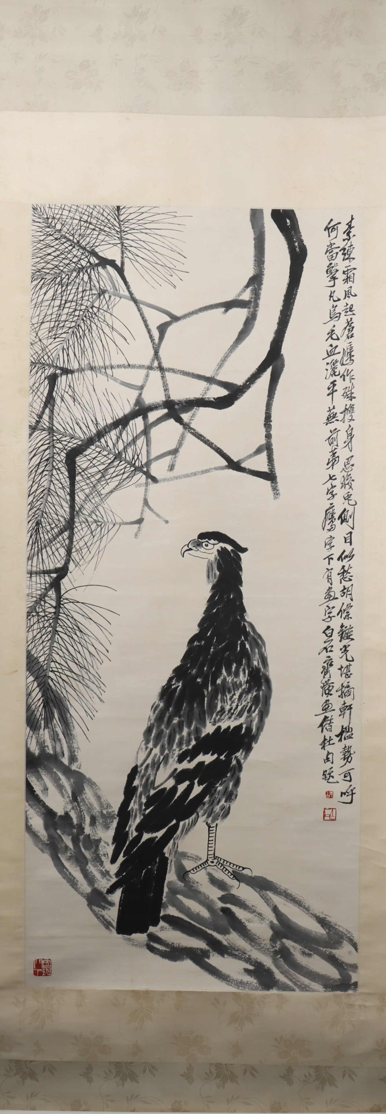 A Chinese Vertical Scroll Ink Painting of Eagle on Paper (1 of 5)