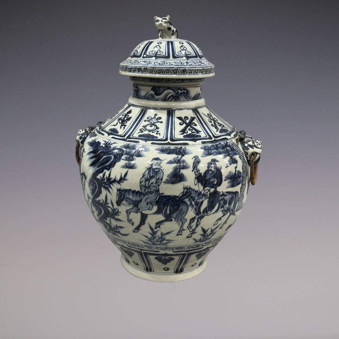 An Exquisite Blue and White Eight Treasures Pattern Character and Story Pattern Double-Ears Jar (1 of 9)