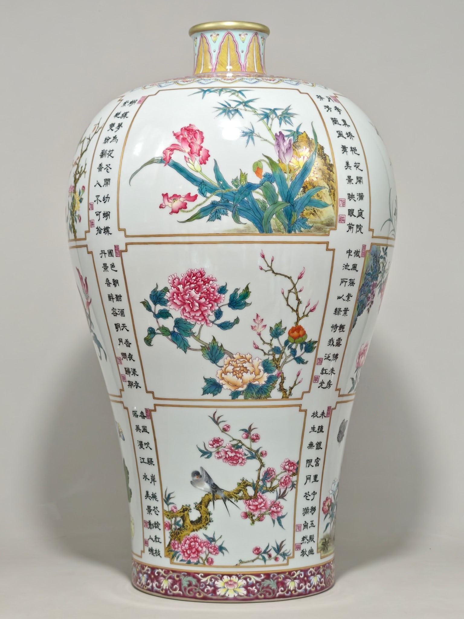 An Exquisite Enamel Flower and Bird Pattern with poem Vase (1 of 9)