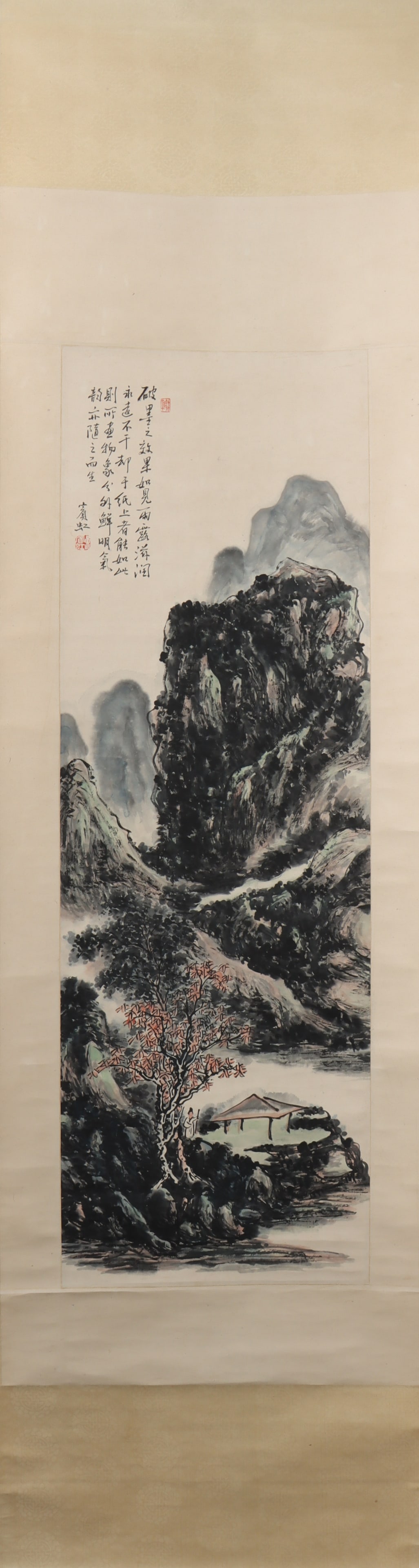 A Chinese Vertical Scroll Ink Painting of Landscape on Paper (1 of 4)