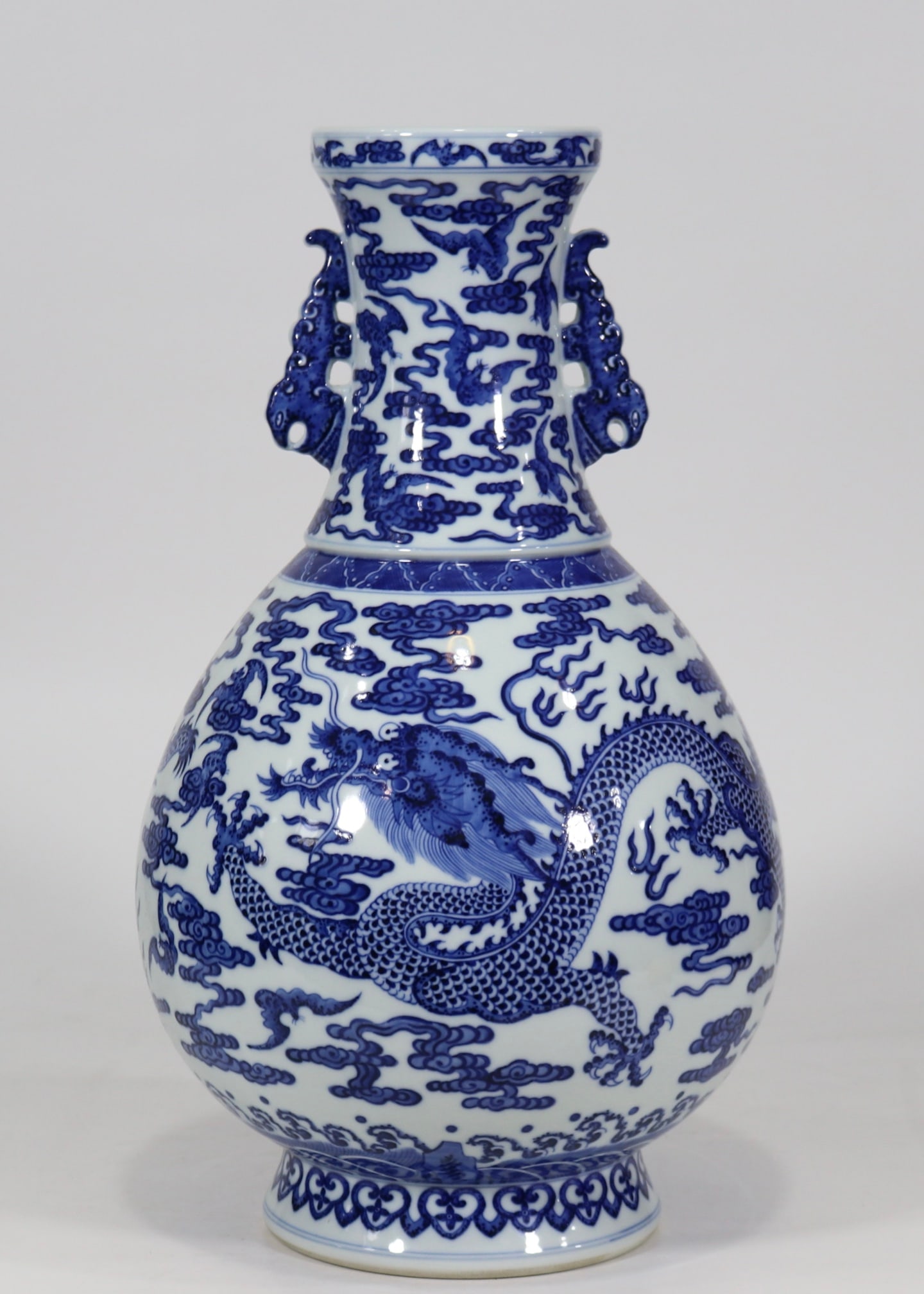 An Exquisite Blue and White Dragon Pattern Seawater Pattern Double-Ears Vase (1 of 9)