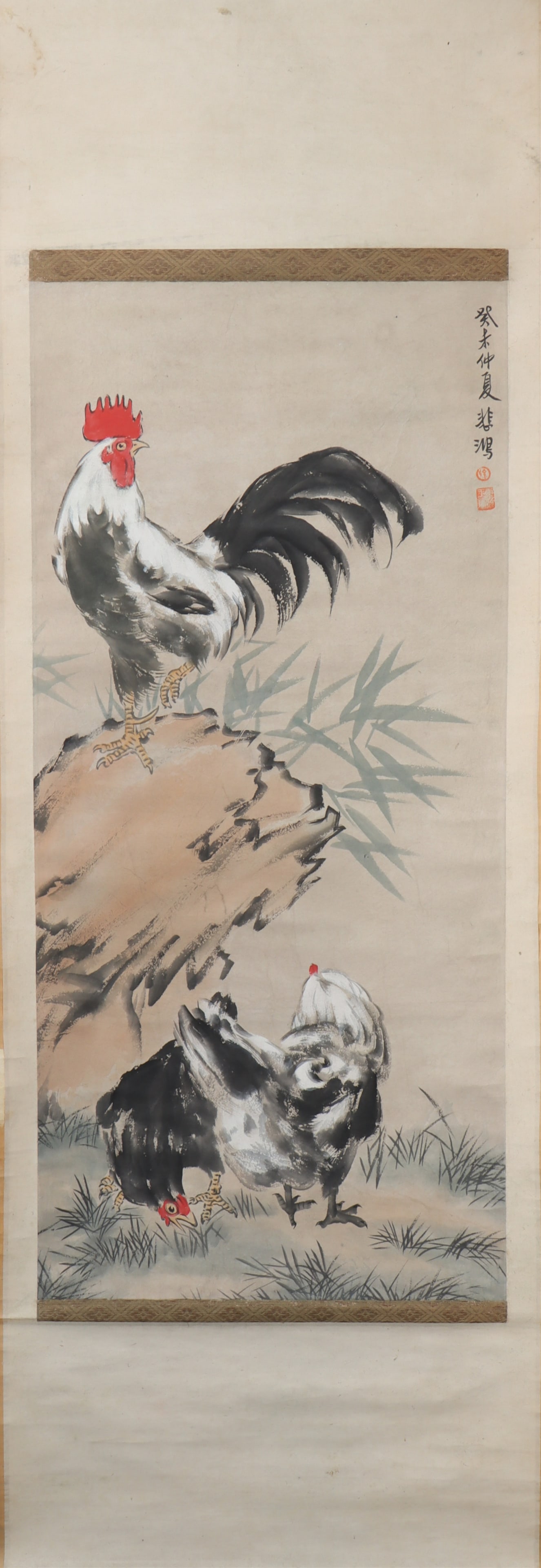 A Chinese Vertical Scroll Ink Painting of Rooster on Paper (1 of 5)