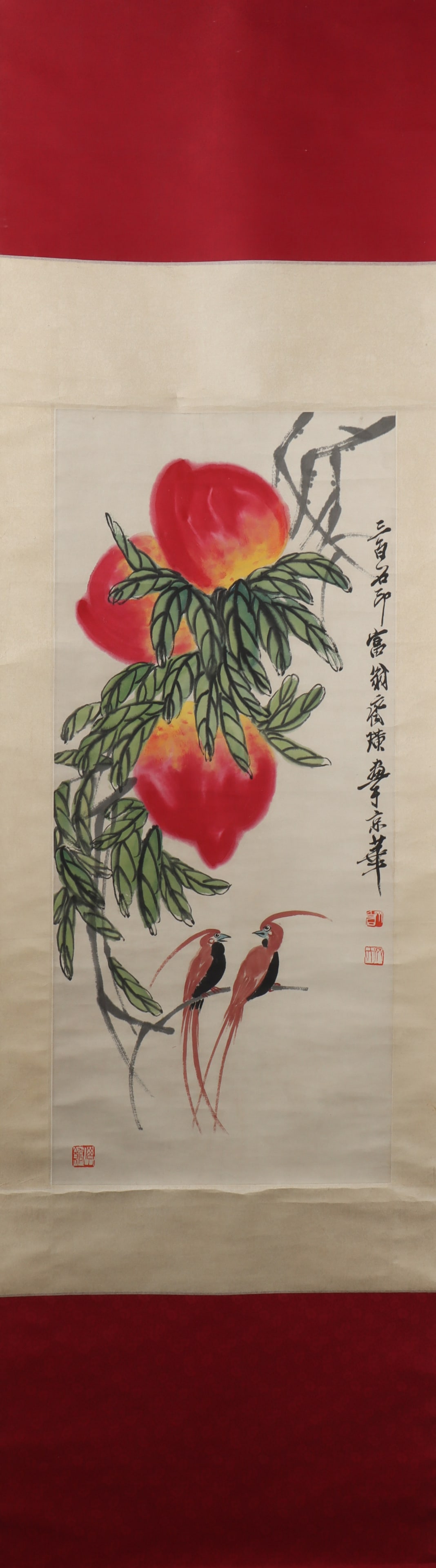 A Chinese Vertical Scroll Ink Painting of Flower and Bird on Paper (1 of 5)