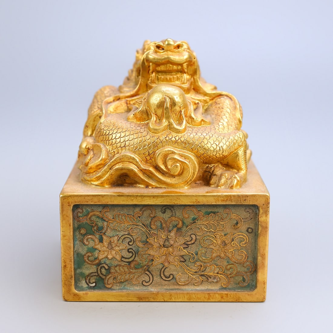 An Exquisite Gilt Bronze Inlaid Cloisonne Lotus and Dragon Pattern Seal (1 of 10)