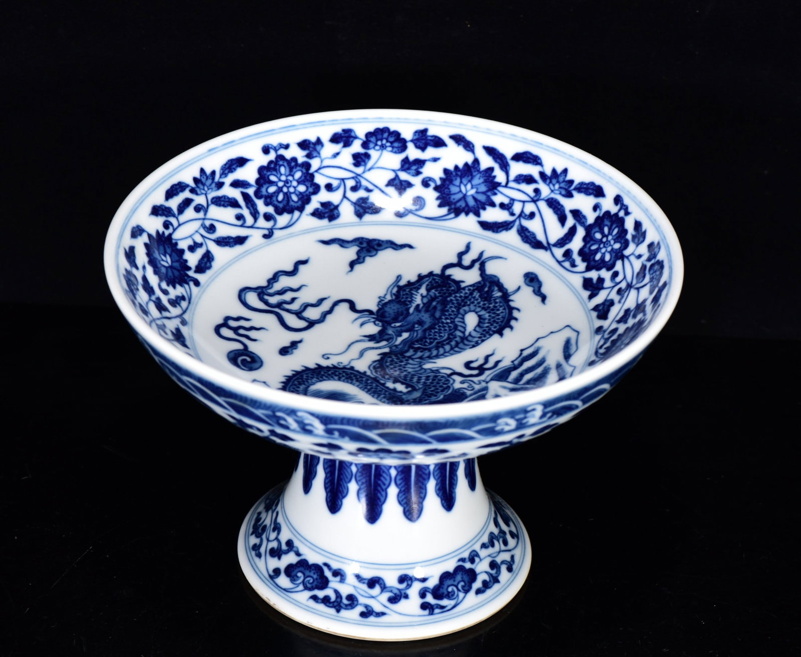 An Exquisite Blue and White Lotus,Seawater and Dragon Pattern Stem Plate (1 of 9)