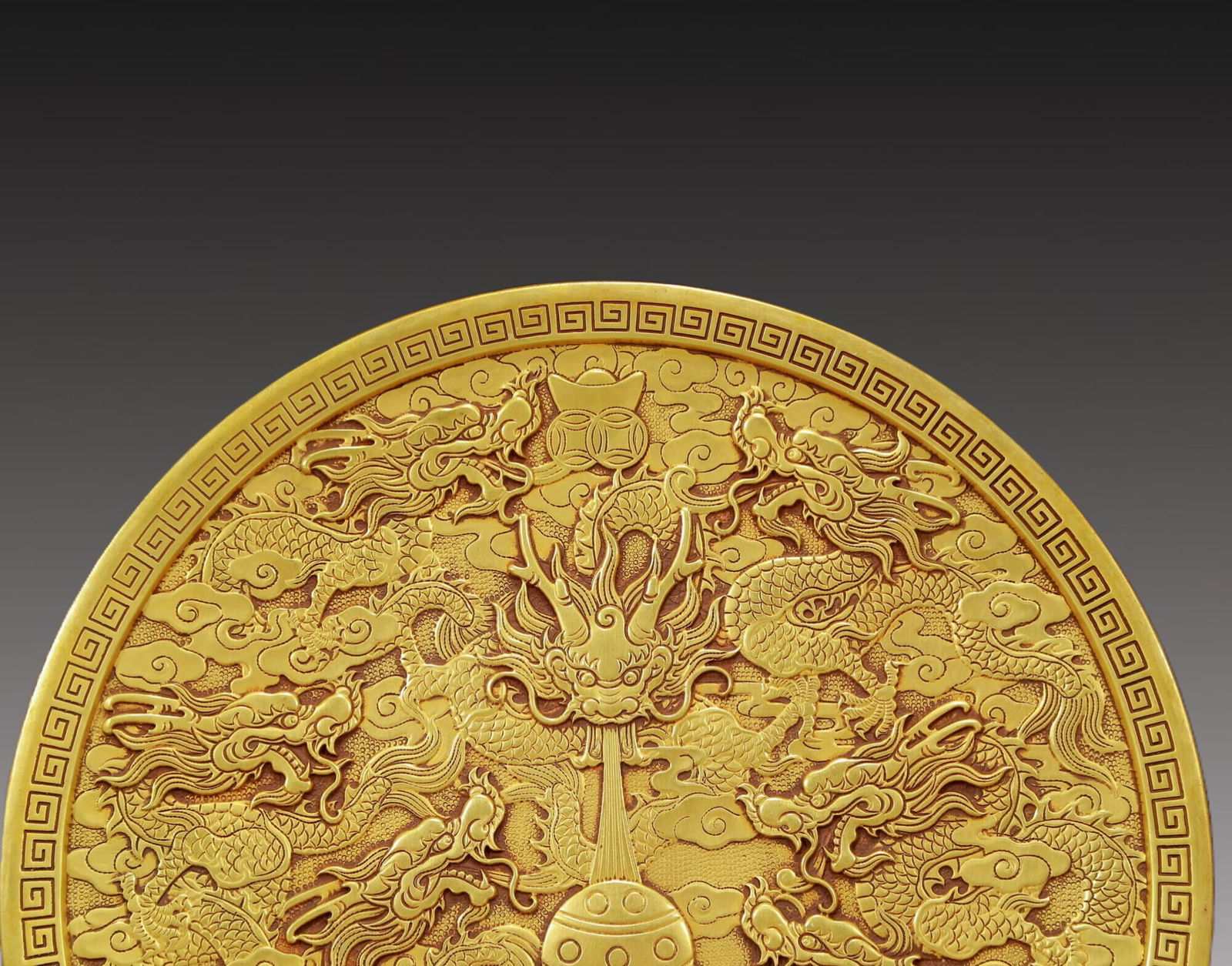 A Solemn Gilt Bronze Dragon Pattern Dish - 2