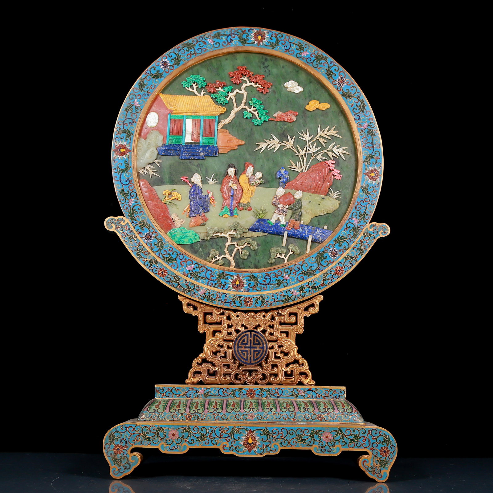 A Huge Cloisonne Inlaid Gems Character and Story Pattern Table Screen (1 of 16)