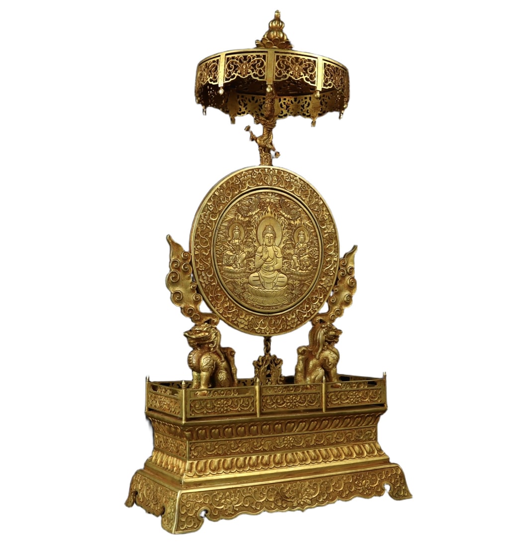 A Huge Gilt Bronze Buddha Statue Pattern Screen - 3