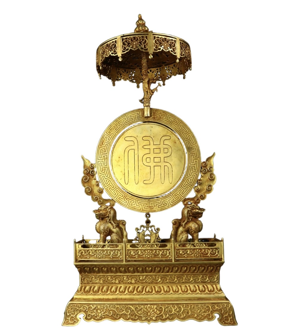 A Huge Gilt Bronze Buddha Statue Pattern Screen - 8