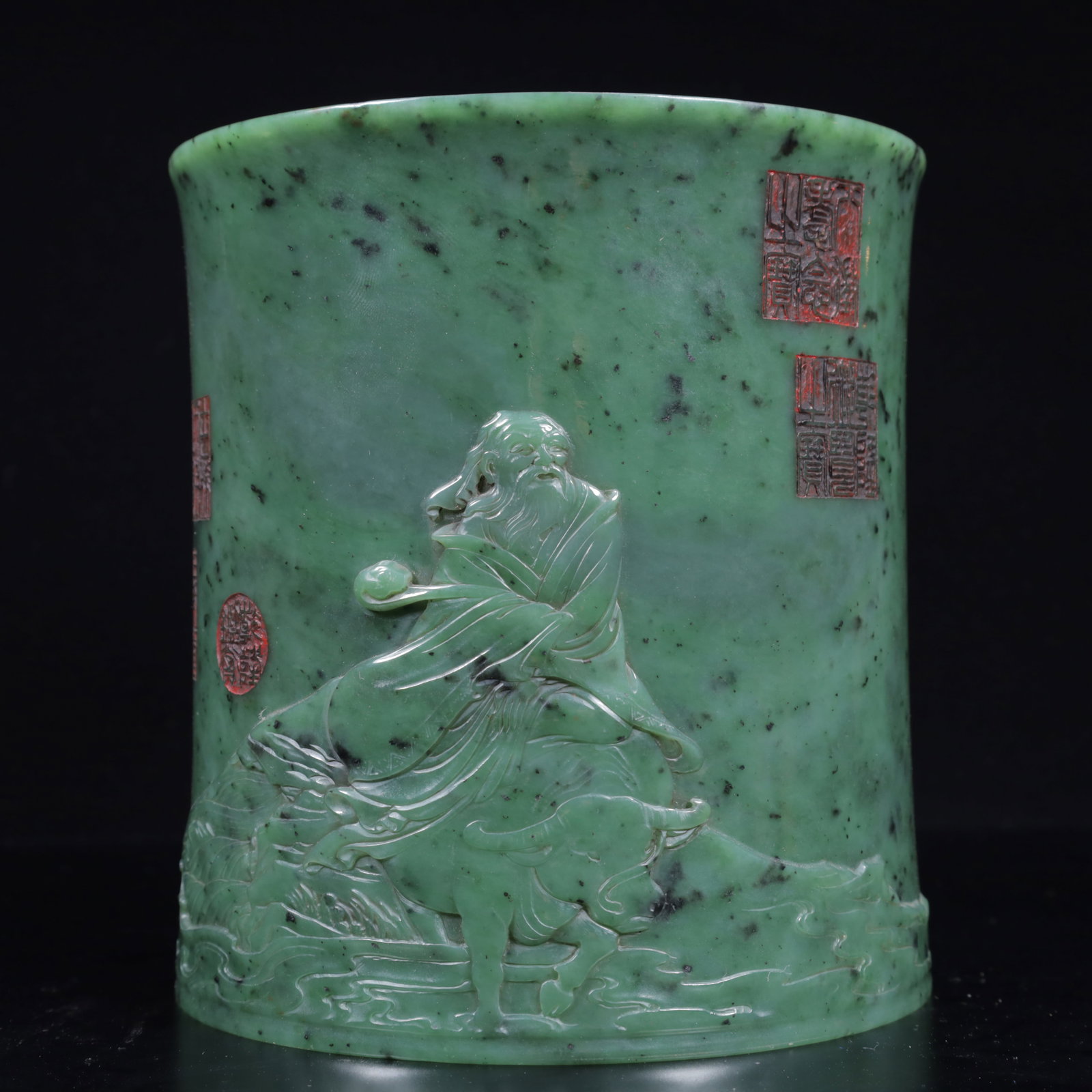 An Exquisite Jasper Figure Pattern Brush Pot,with poem (1 of 12)