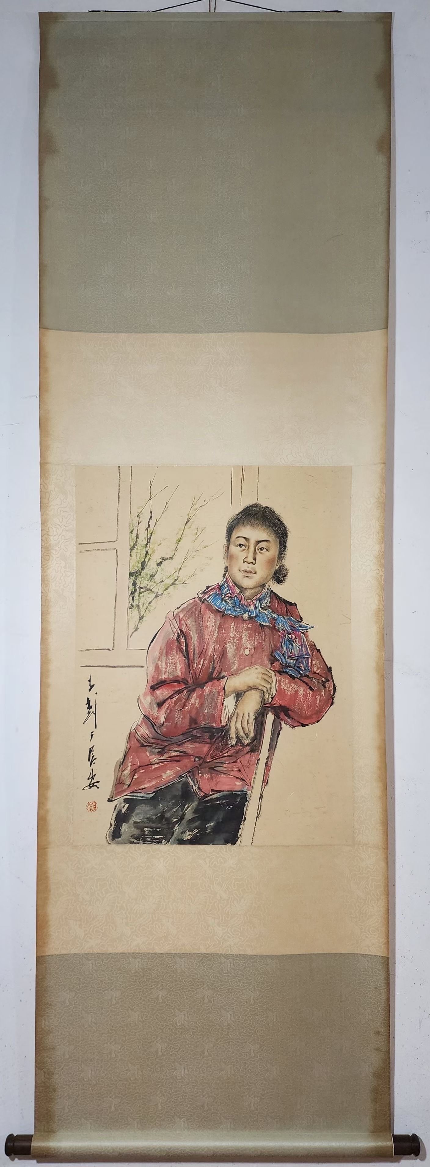 A Chinese Vertical Scroll Ink Painting of Figure on Paper,Wang Ziwu: A Chinese Vertical Scroll Ink Painting of Figure on Paper,Wang Ziwu,Size:(Without frame)28inx20.5in 一幅中国水墨人物画立轴,王