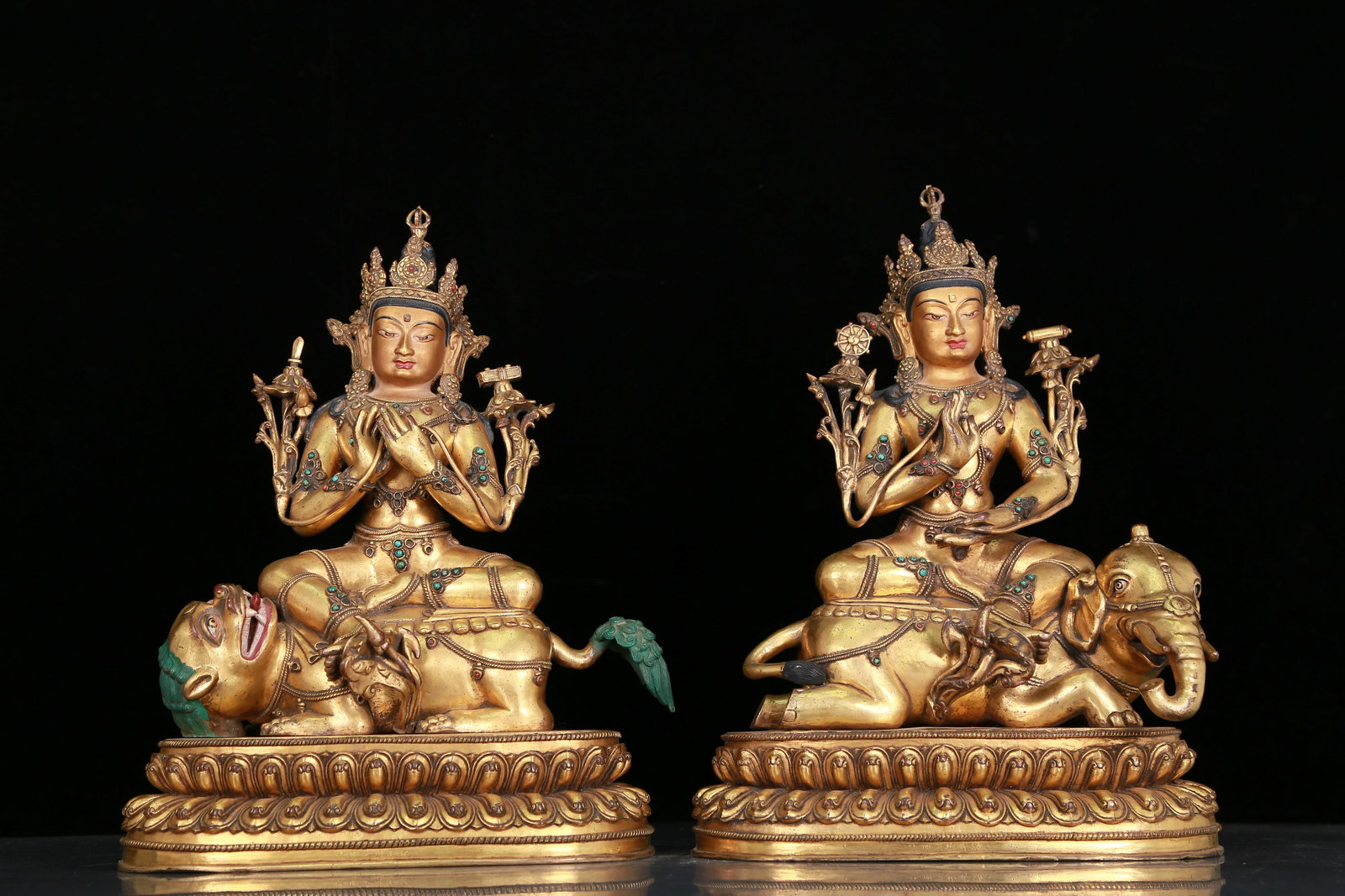 A Fabulous Gilt-Bronze Figure Of Gem-Inlaid Figure Of Manjusri And Samantabhadra (1 of 20)