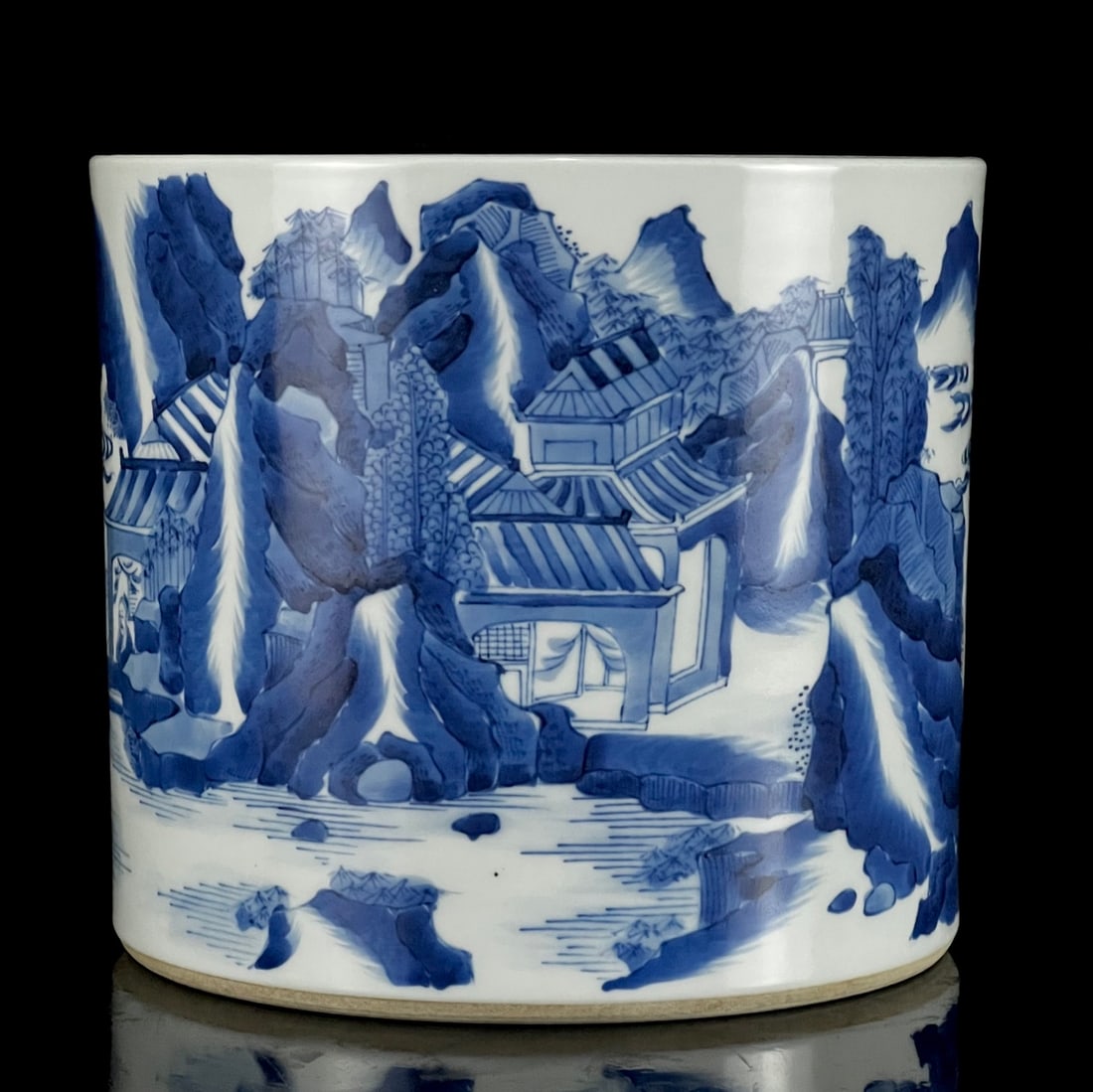 An Exquisite Blue and White Landscape and Figure Pattern Brush Pot (1 of 9)