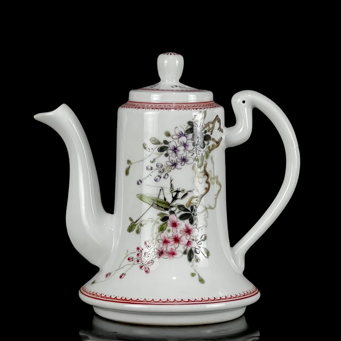 An Exquisite Famille-Rose Flower and Insect Pattern Ewer,With Poem: An Exquisite Famille-Rose Flower and Insect Pattern Ewer,With Poem,Qing Dynasty, China,With Mark,Size:5.5inx5.5in 