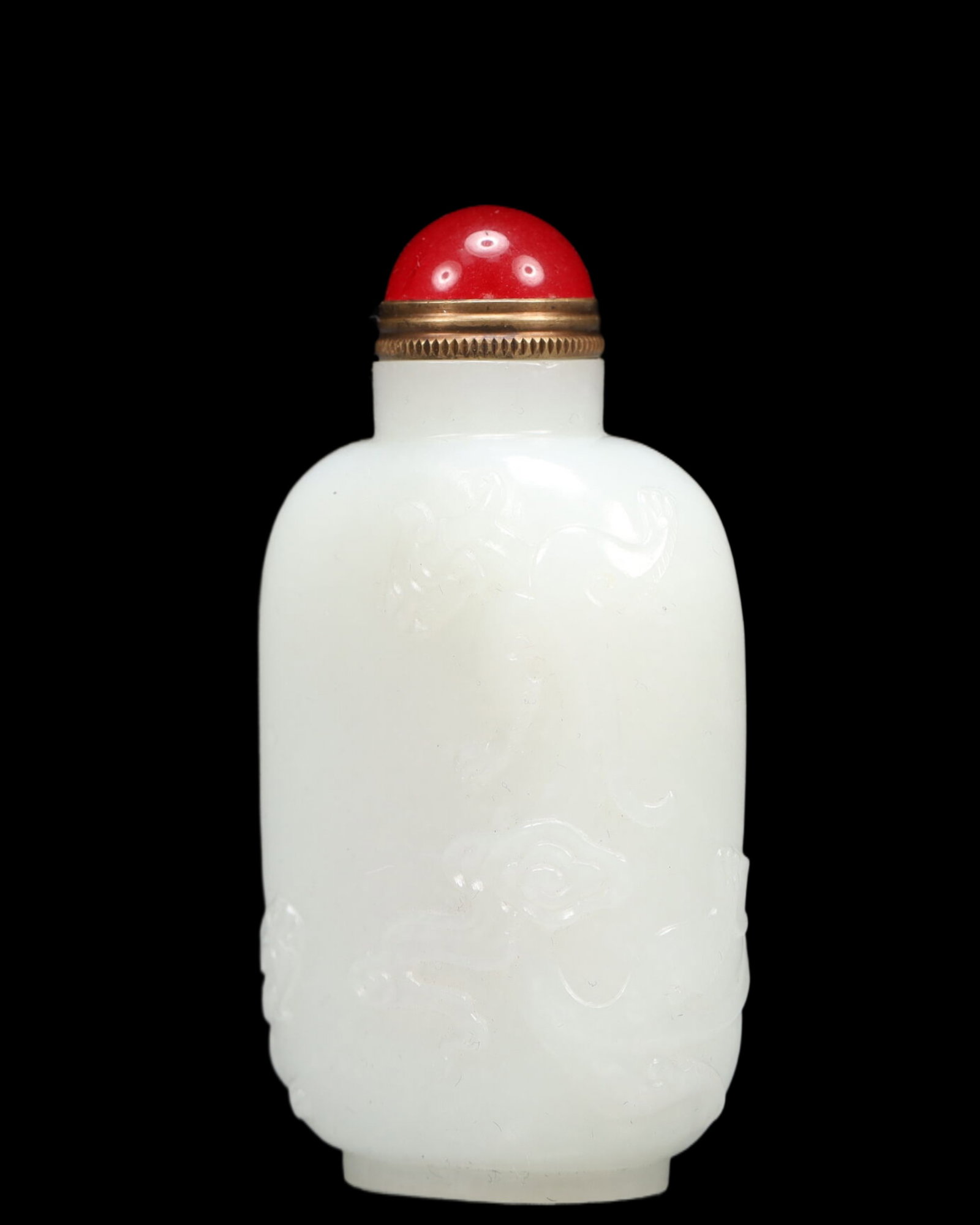 An Exquisite White Jade Dragon Pattern Snuff Bottle, Inlaid Gems - 2