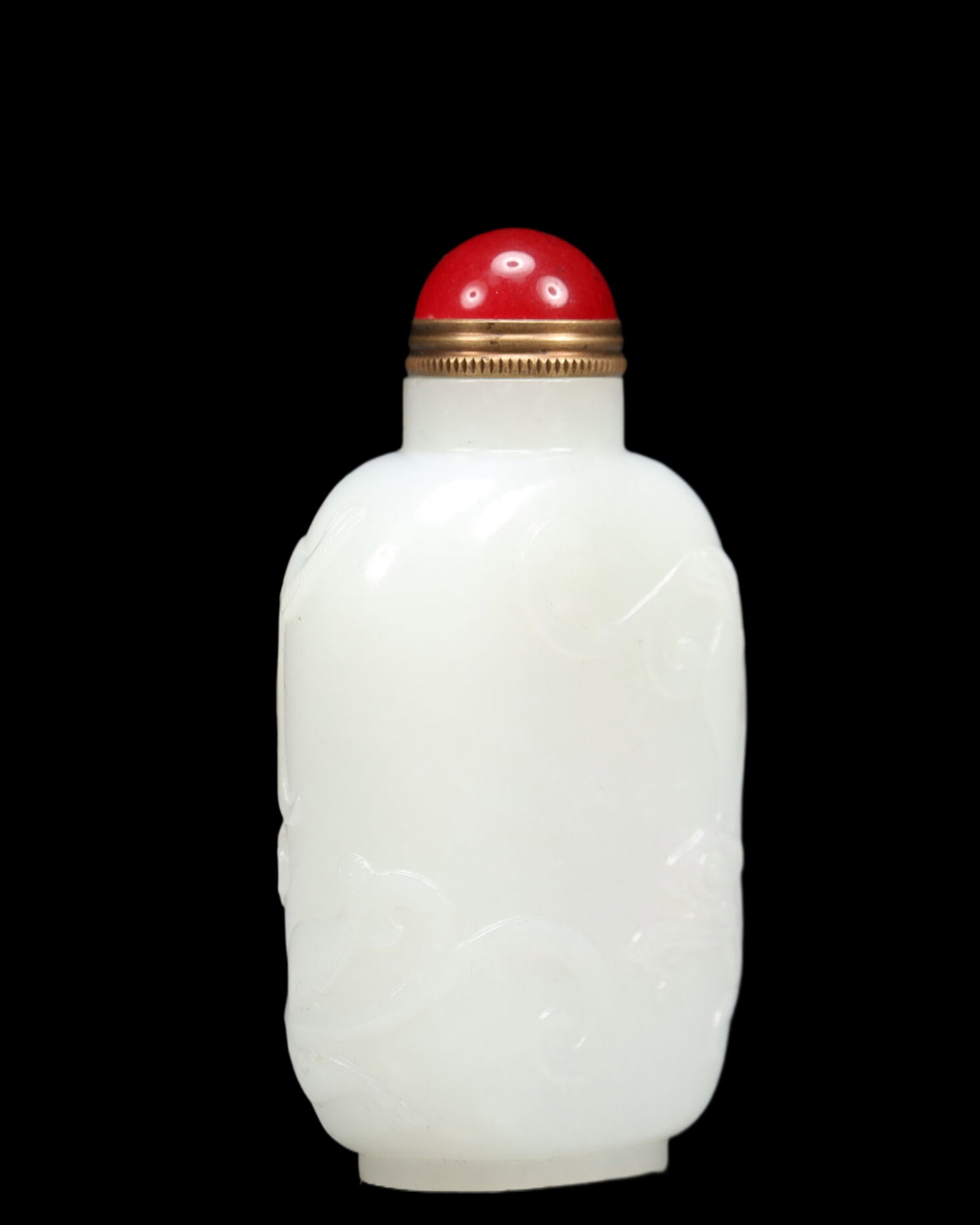 An Exquisite White Jade Dragon Pattern Snuff Bottle, Inlaid Gems - 3