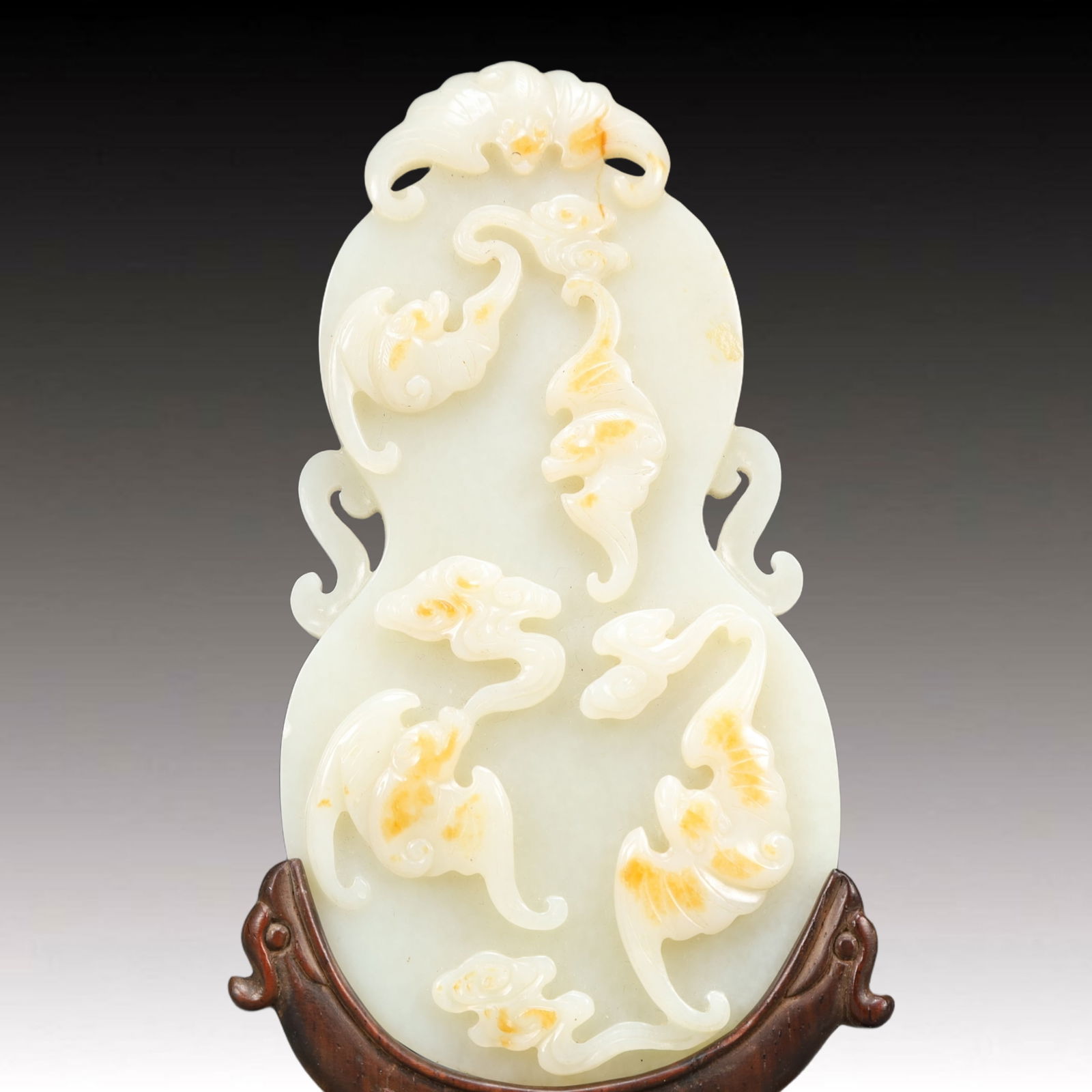 A Precious White Jade Bats Pattern Table Screen - 2
