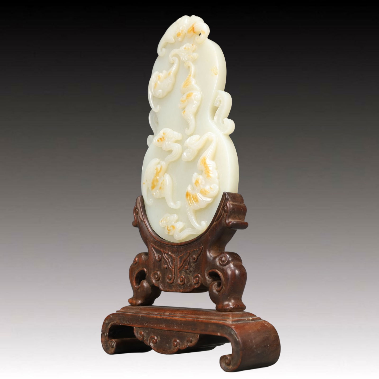 A Precious White Jade Bats Pattern Table Screen - 3