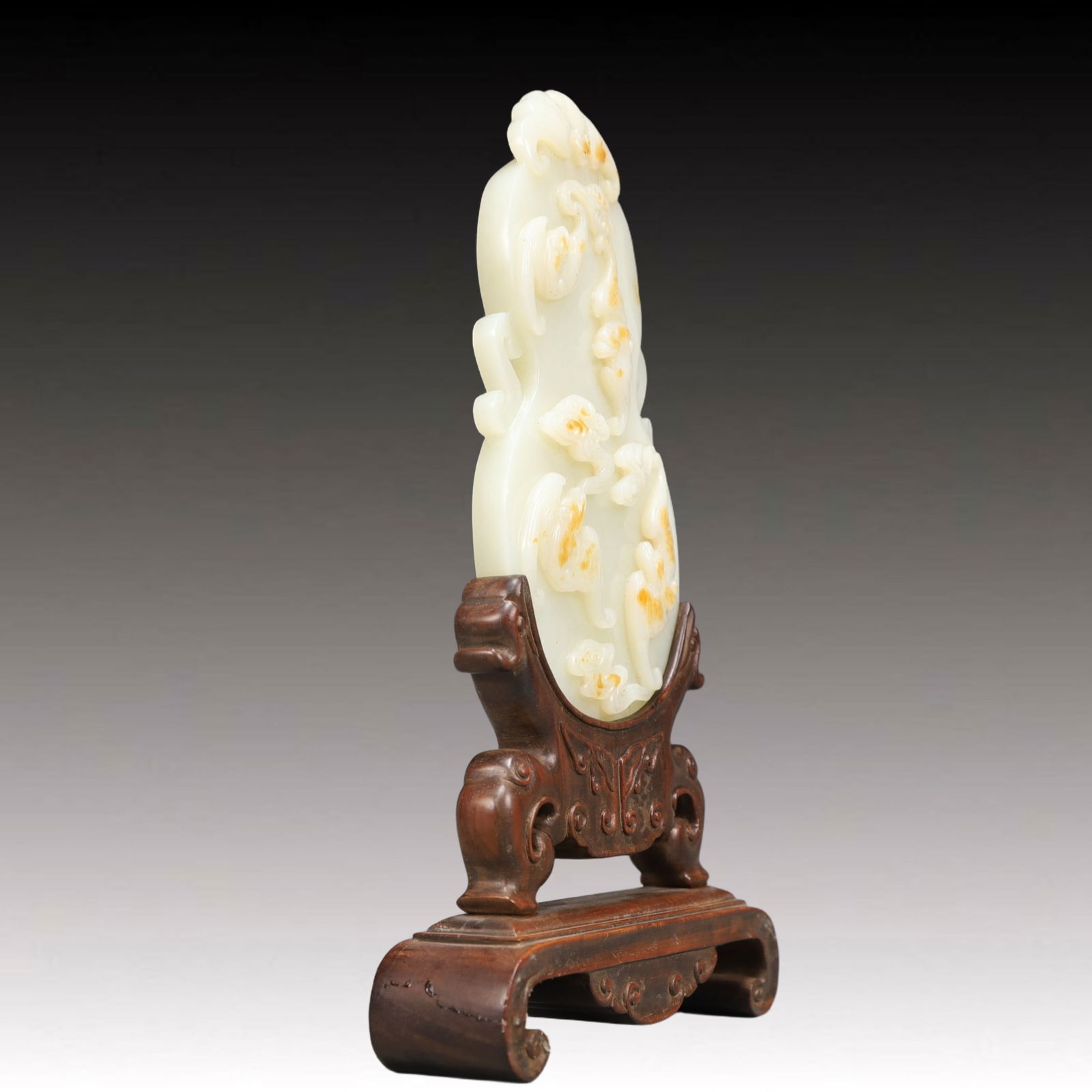 A Precious White Jade Bats Pattern Table Screen - 4