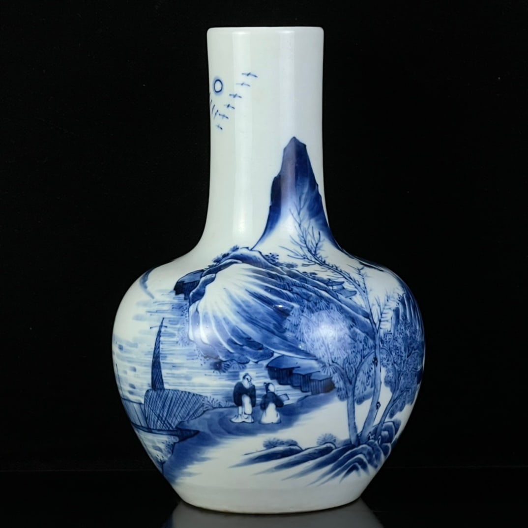 An Exquisite Blue and White Landscape and Figure Pattern Vase (1 of 9)
