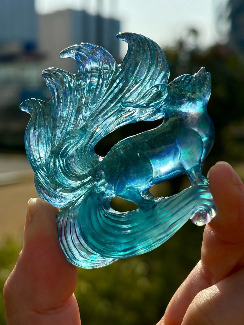 An Exquisite Aquamarine Nine-Tailed Fox Pendant: An Exquisite Aquamarine Nine-Tailed Fox Pendant,Size:66mmx60mmx20mm,Total Weight:62.6g 海蓝宝九尾狐吊坠