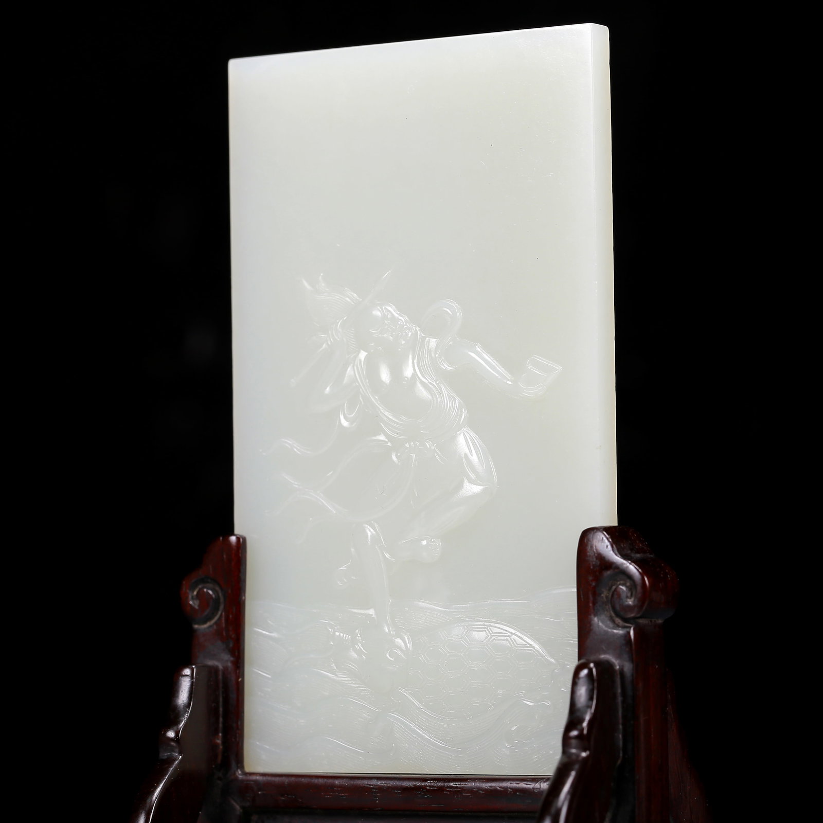 An Exquisite White Jade Figure Pattern Table Screen - 2