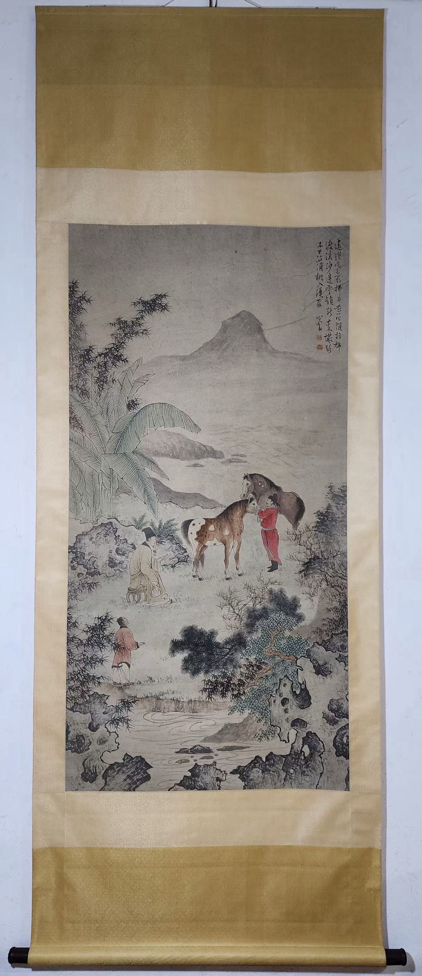 A Chinese Vertical Scroll Ink Painting of Landscape and Figure on Paper,Fu Ru (1 of 9)