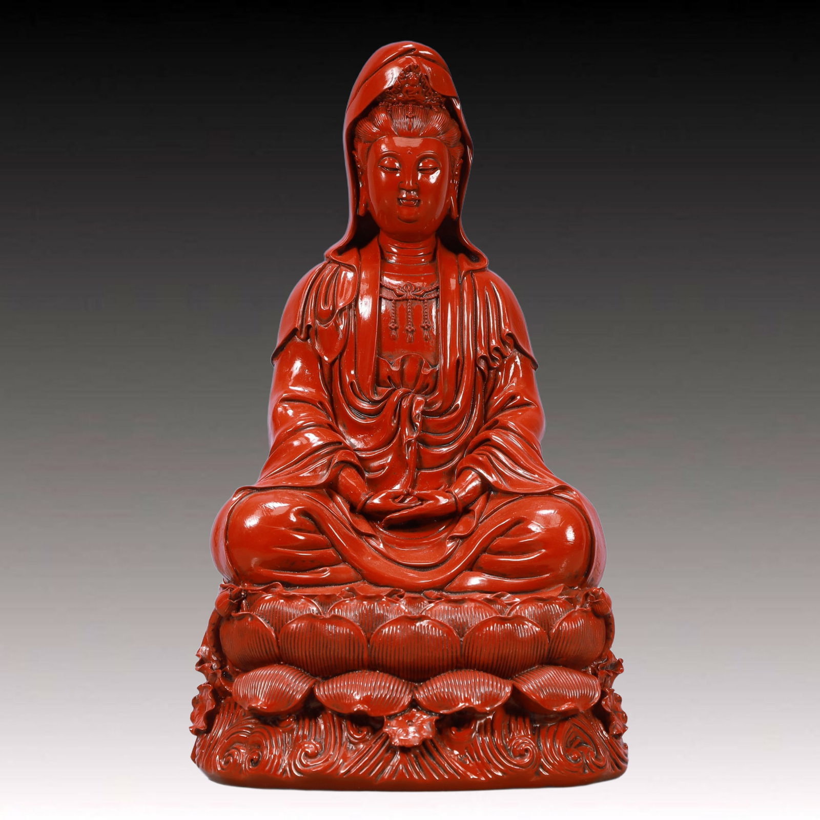 A Rare Carved Red Lacquer Statue of Avalokitesvara (1 of 9)