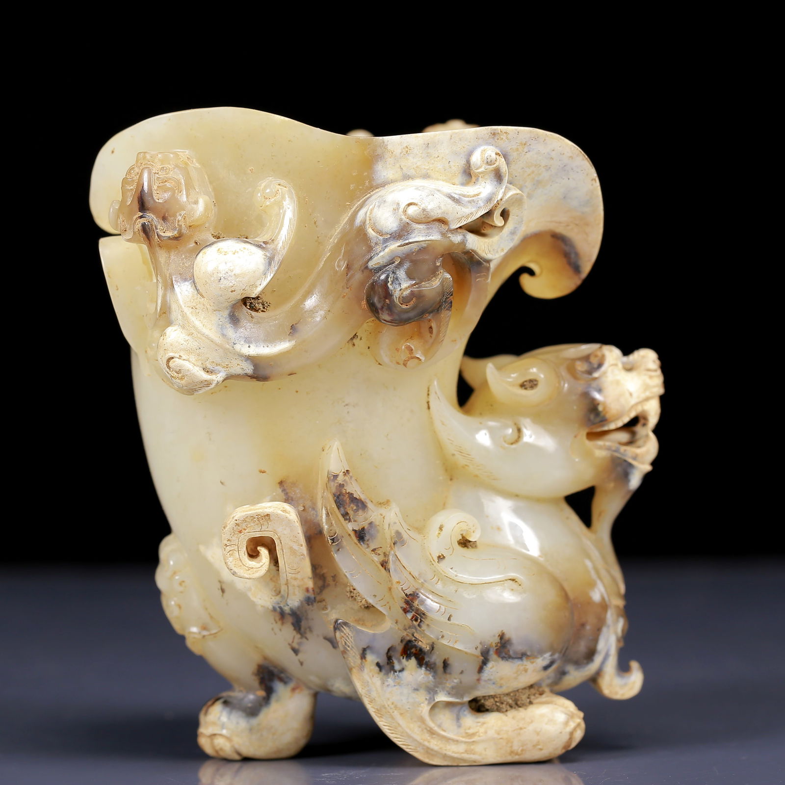 An Exquisite Yellow Jade Auspicious Beast Pattern Goblet - 2