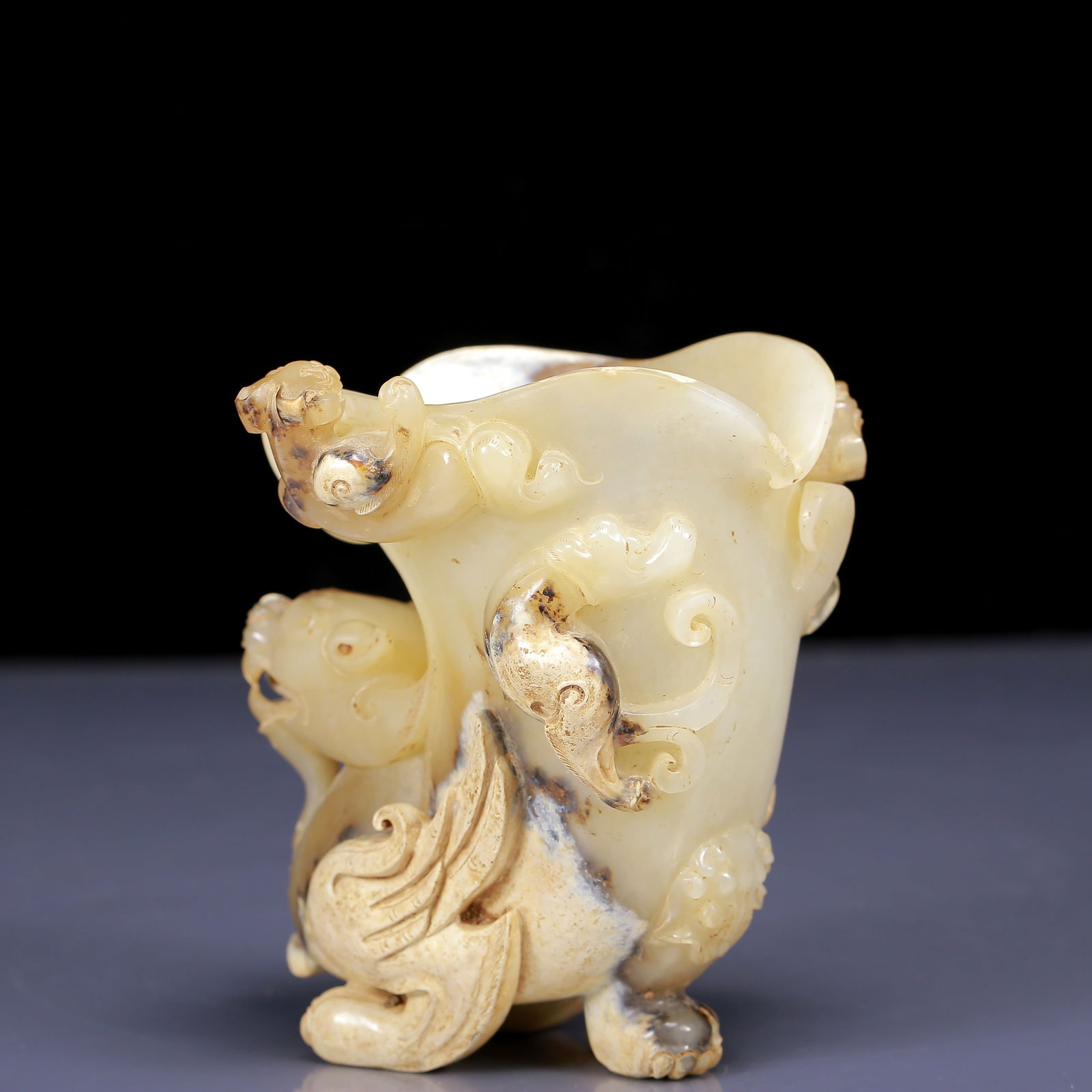 An Exquisite Yellow Jade Auspicious Beast Pattern Goblet - 7