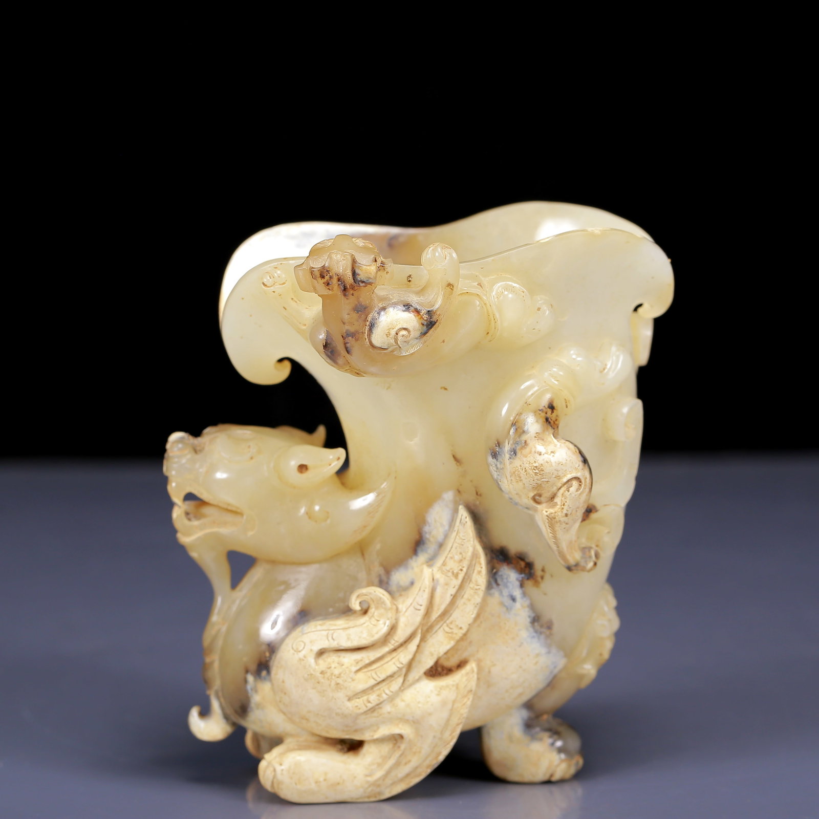 An Exquisite Yellow Jade Auspicious Beast Pattern Goblet - 8