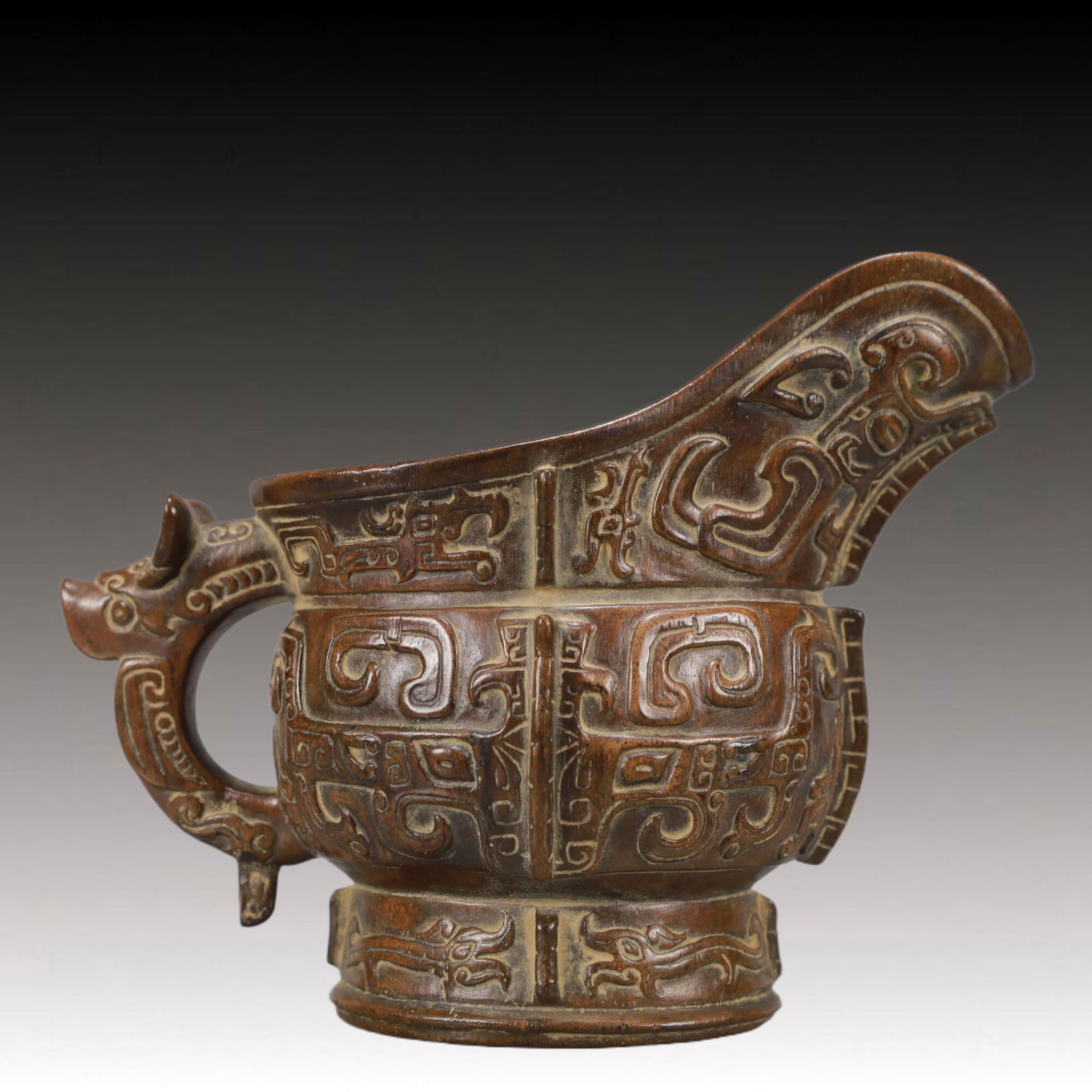 An Exquisite Eaglewood Beast-Face Pattern Goblet - 5