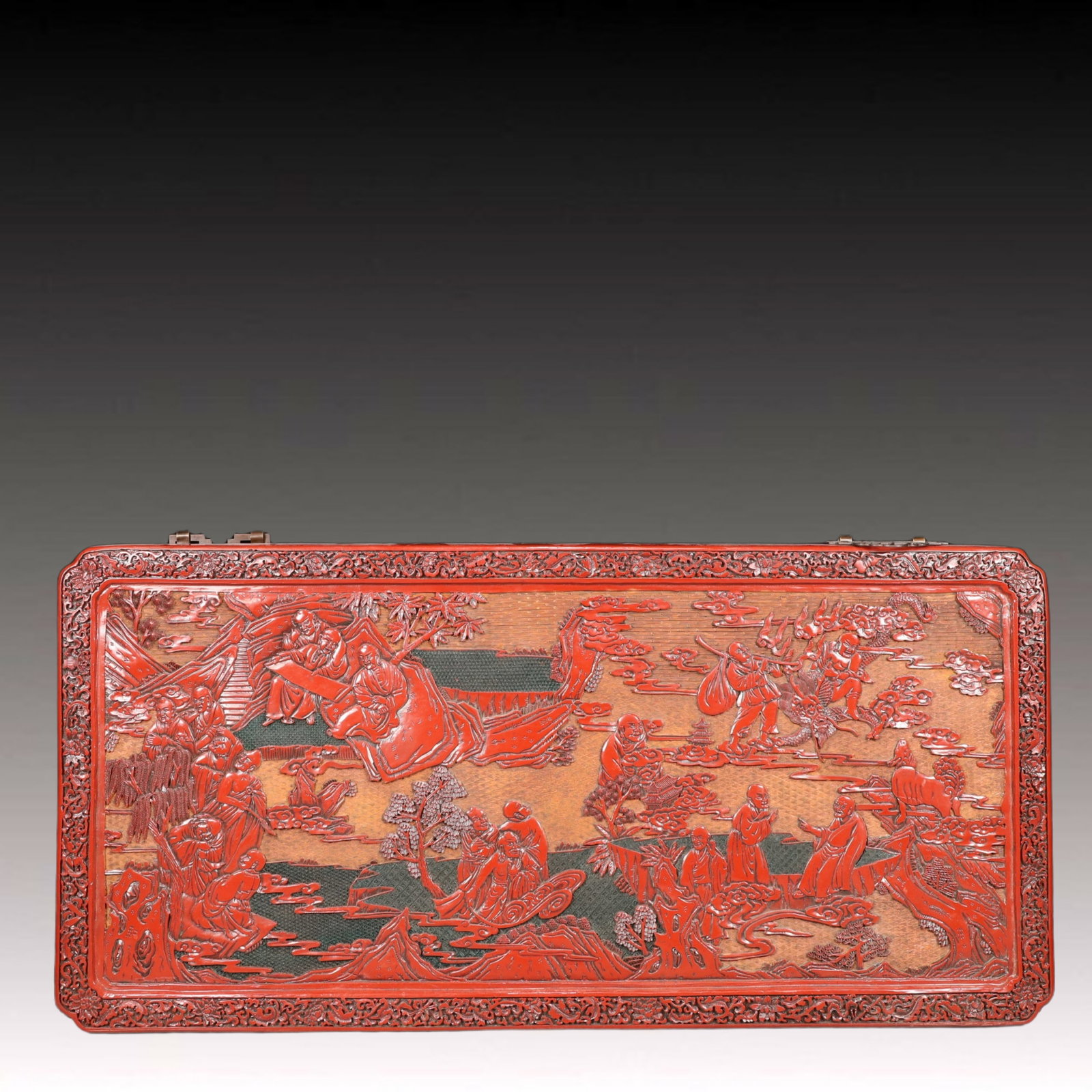 A Rare Carved Red Lacquer Arhat Pattern Hanging Panel (1 of 7)