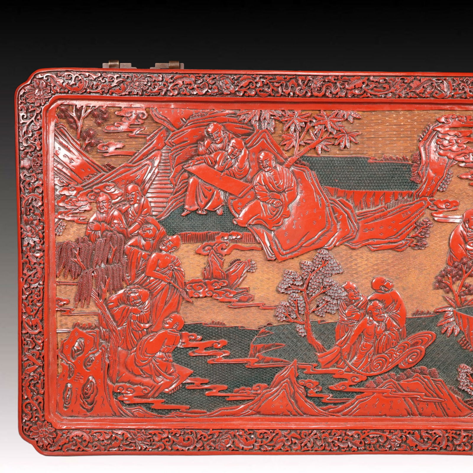 A Rare Carved Red Lacquer Arhat Pattern Hanging Panel - 2