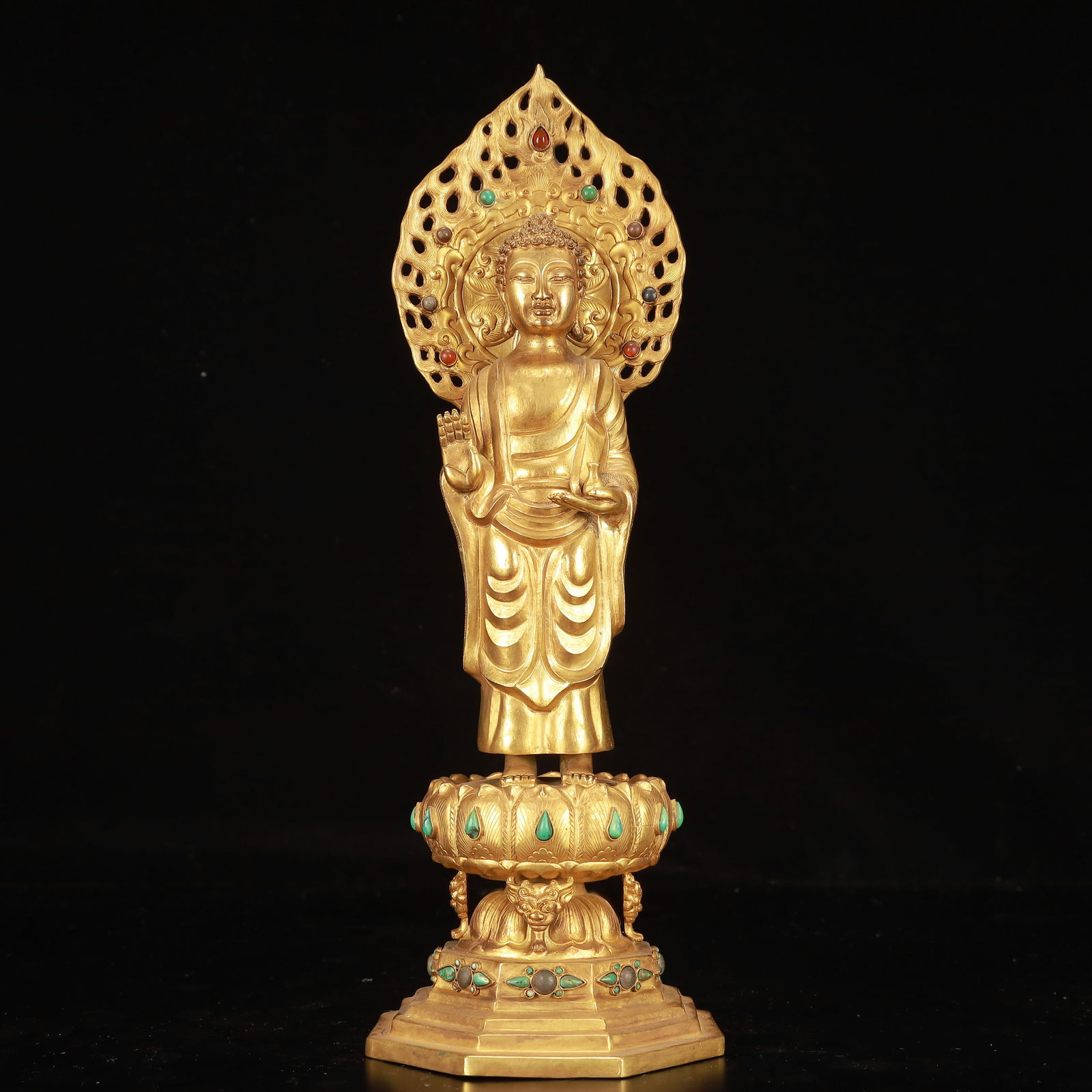 A Rare Gilt Bronze Buddha Statue,Inlaid Gems (1 of 10)