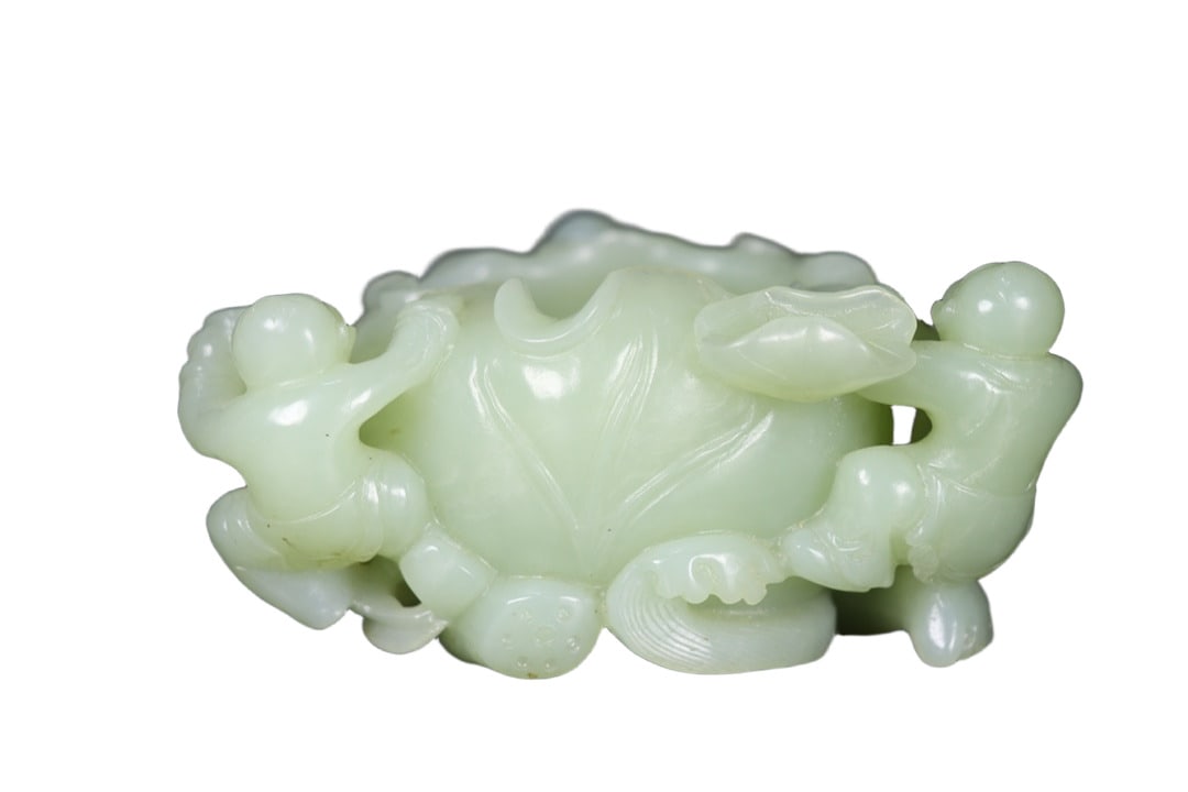 An Exquisite White Jade Figure Pattern Brush Washer (1 of 9)