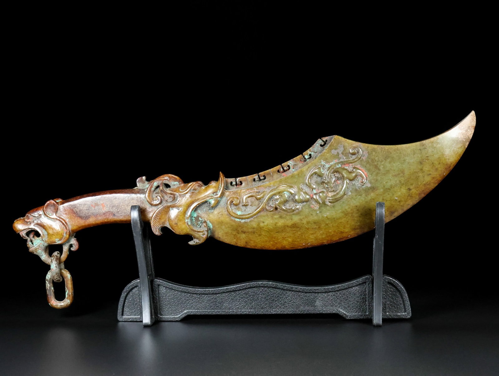 An Exquisite Archaic Jade Dragon Pattern Axe - 9