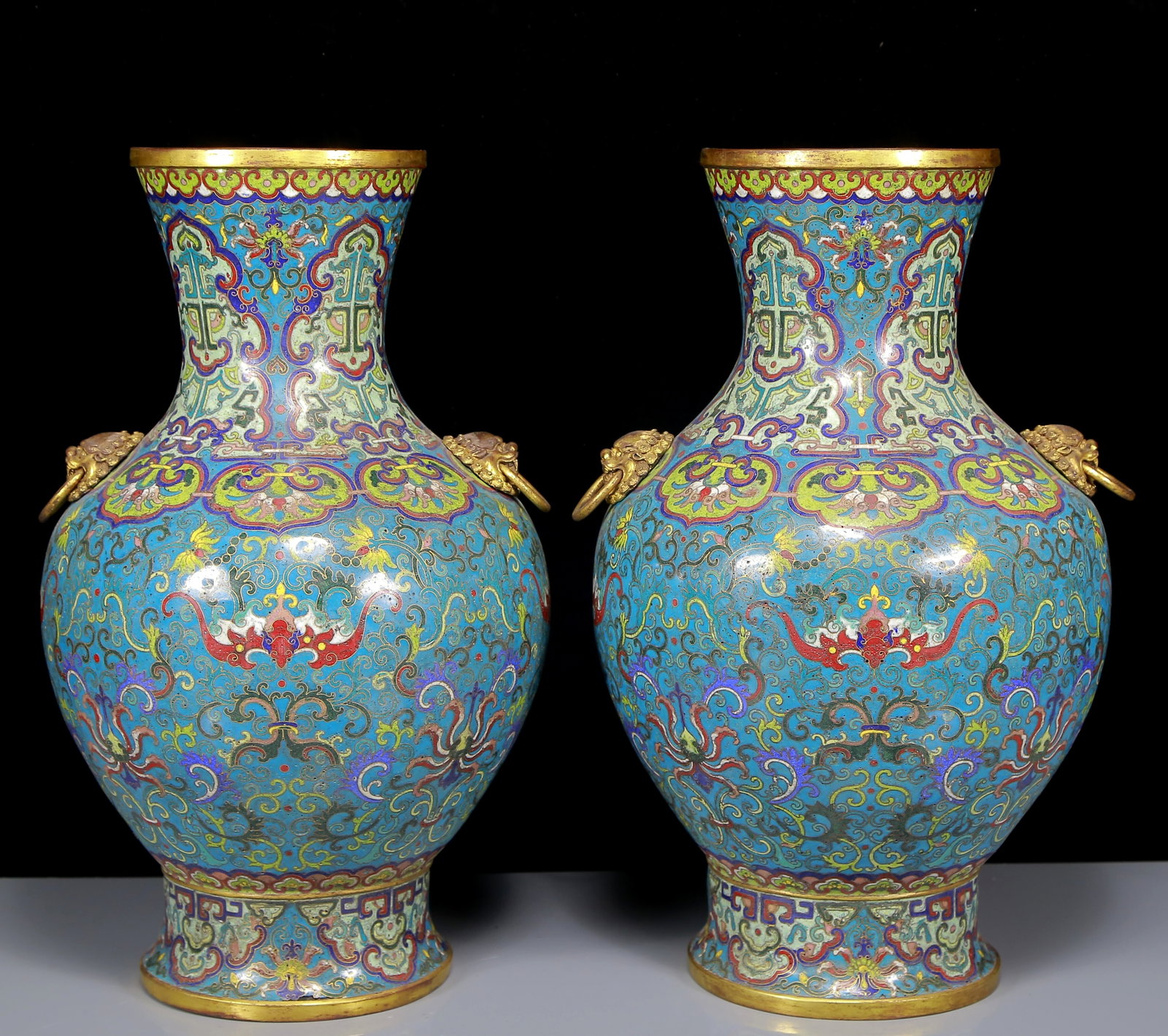 A Pair of Huge Cloisonne Bats Pattern Double-Ears Vases (1 of 14)