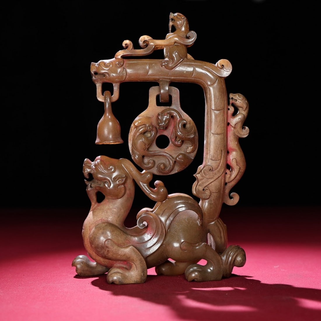An Exquisite Archaic Jade Auspicious Beast Ornament: An Exquisite Archaic Jade Auspicious Beast Ornament,Ancient Time,China,Size:7.6inx5inx1.8in,Weight:725g 